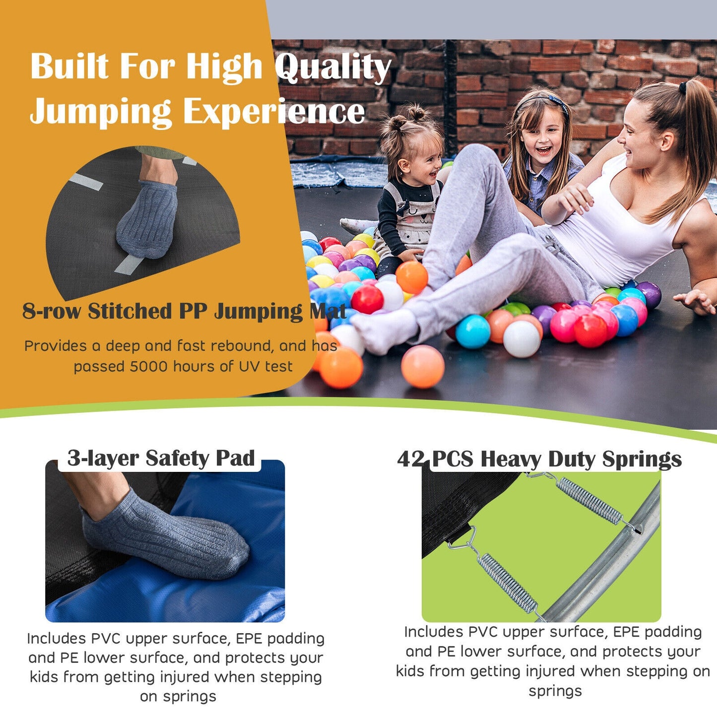 8 Feet Recreational Trampoline with Basketball Hoop and Net Ladder Kids Crystal