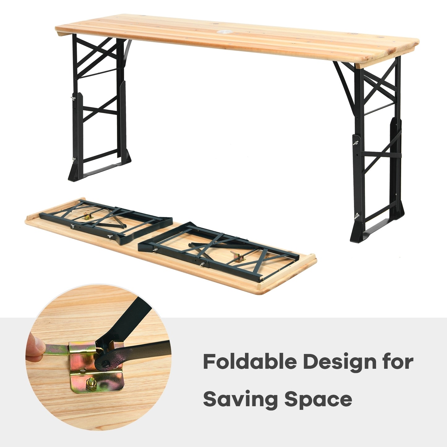 66.5 Inch Outdoor Wood Folding Picnic Table with Adjustable Heights Kids Crystal