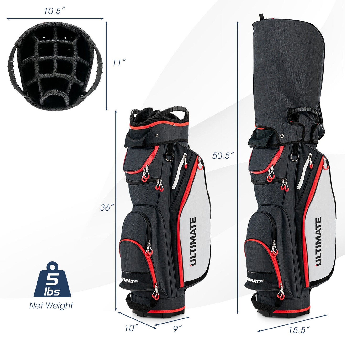 9.5 Inch Golf Cart Bag with 14 Way Dividers Top Organizer-Black Kids Crystal