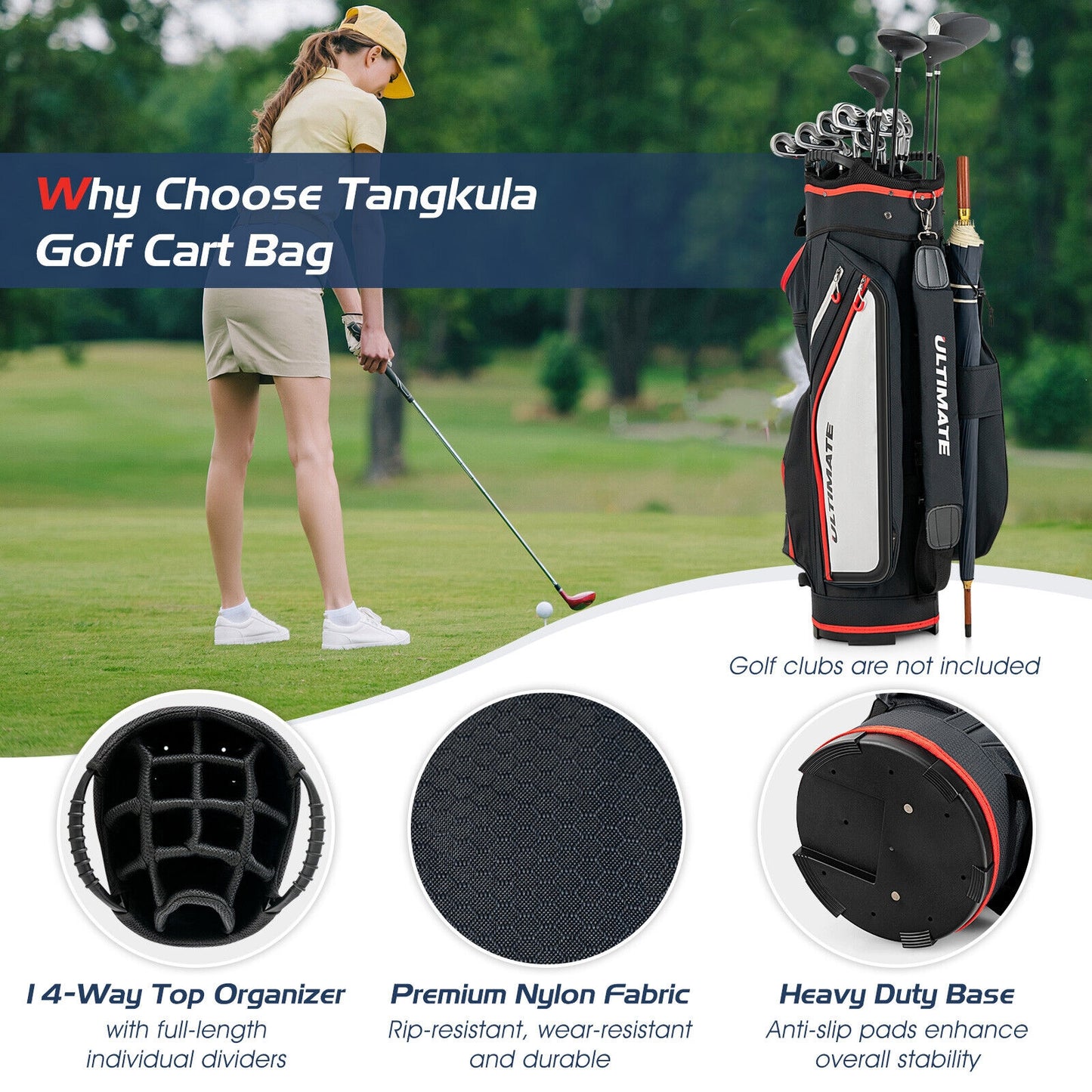 9.5 Inch Golf Cart Bag with 14 Way Dividers Top Organizer-Black Kids Crystal