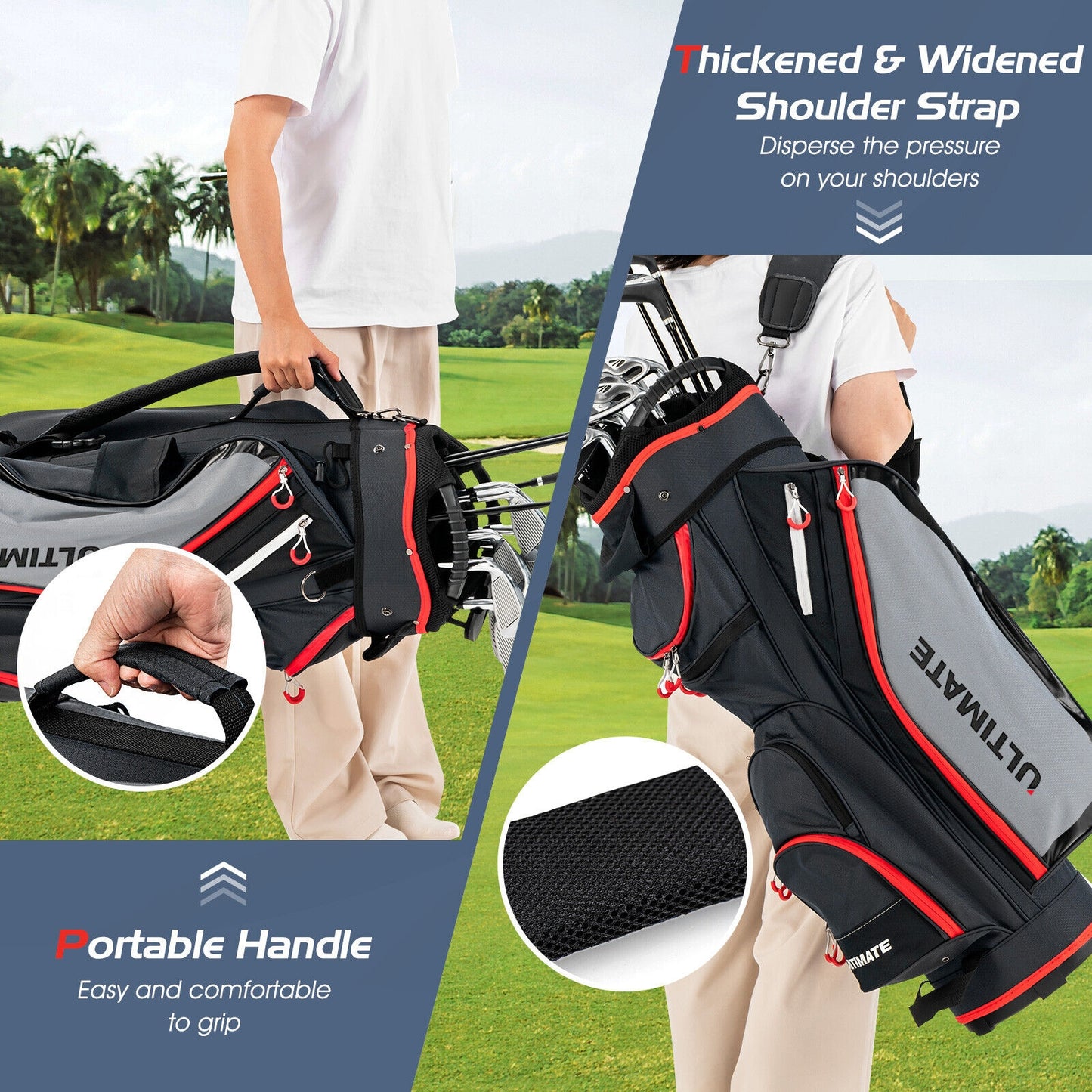 9.5 Inch Golf Cart Bag with 14 Way Dividers Top Organizer-Black Kids Crystal