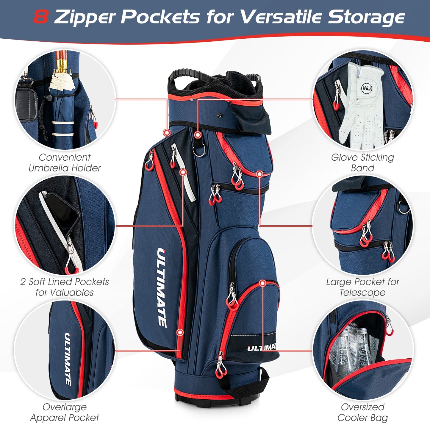 9.5 Inch Golf Cart Bag with 14 Way Dividers Top Organizer-Navy Kids Crystal