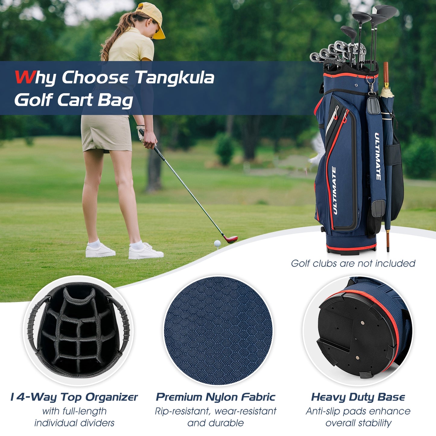 9.5 Inch Golf Cart Bag with 14 Way Dividers Top Organizer-Navy Kids Crystal