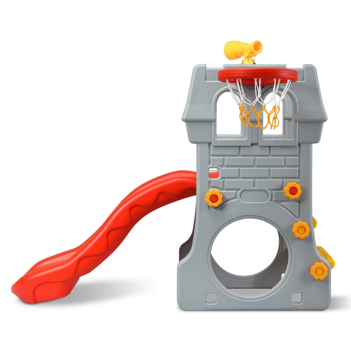 5 in 1 Toddler Climber Slide Playset with Basketball Hoop and Telescope Kids Crystal