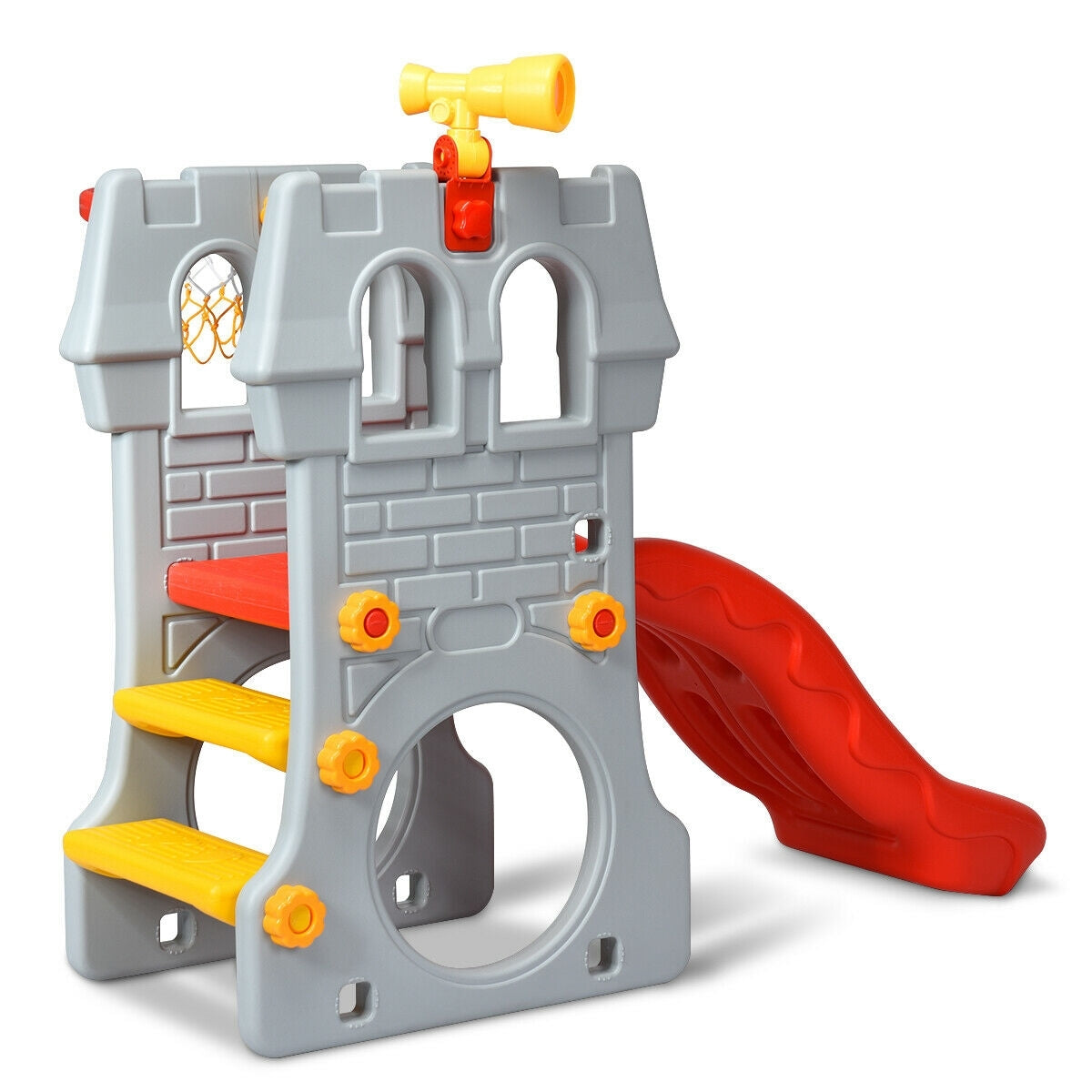 5 in 1 Toddler Climber Slide Playset with Basketball Hoop and Telescope Kids Crystal