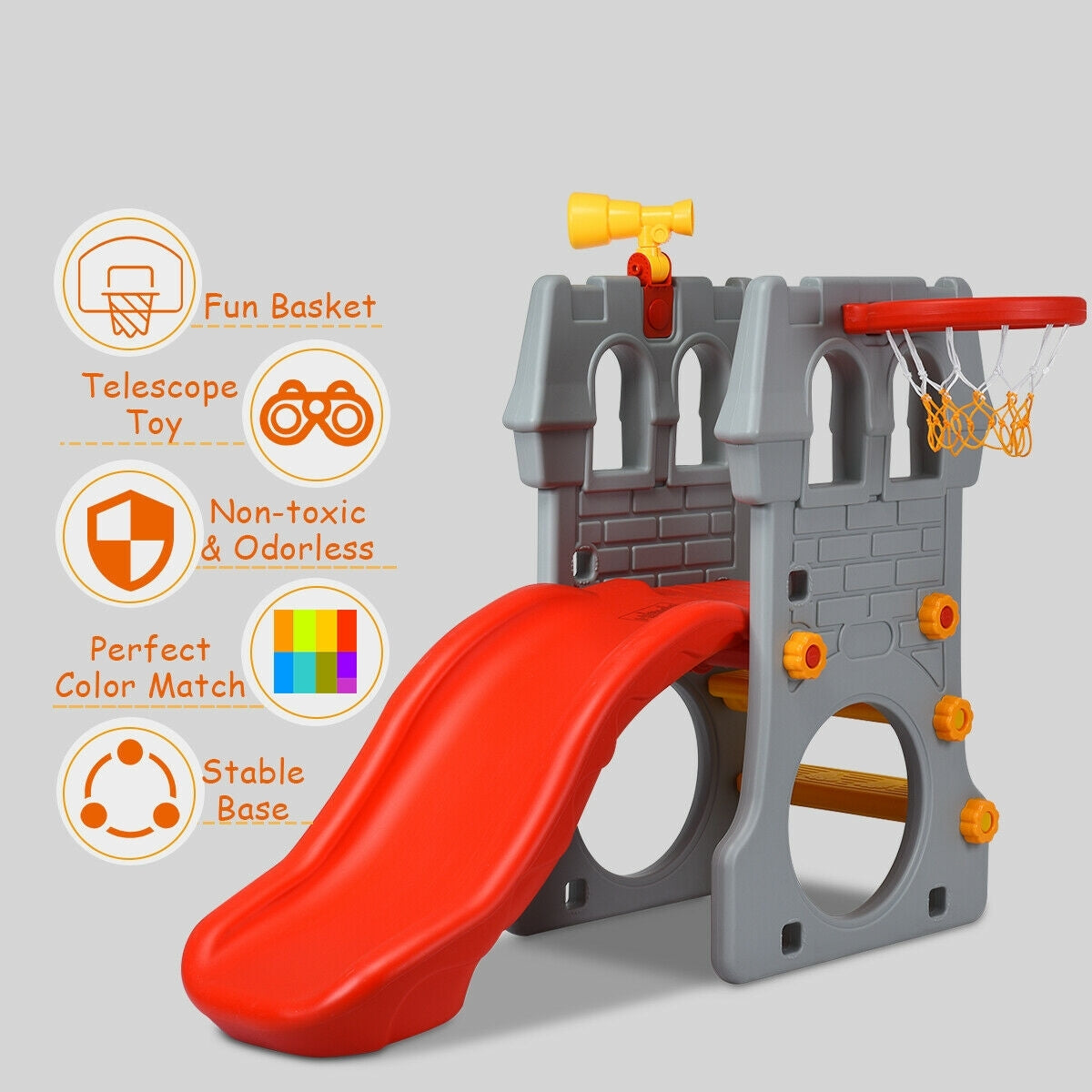 5 in 1 Toddler Climber Slide Playset with Basketball Hoop and Telescope Kids Crystal