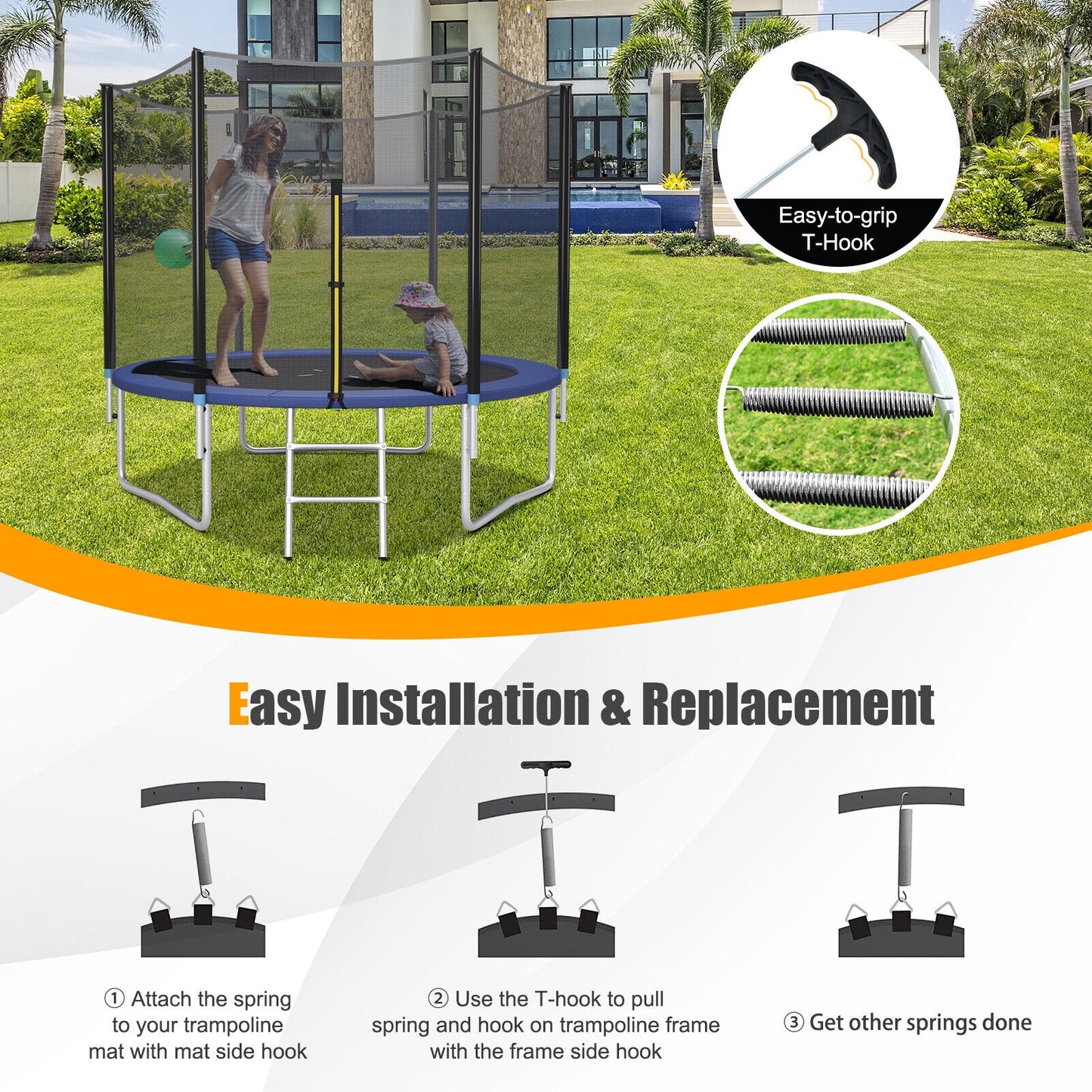 5.5 Inch Rustproof Galvanized Steel Replacement Trampoline Elasticity Springs Kids Crystal