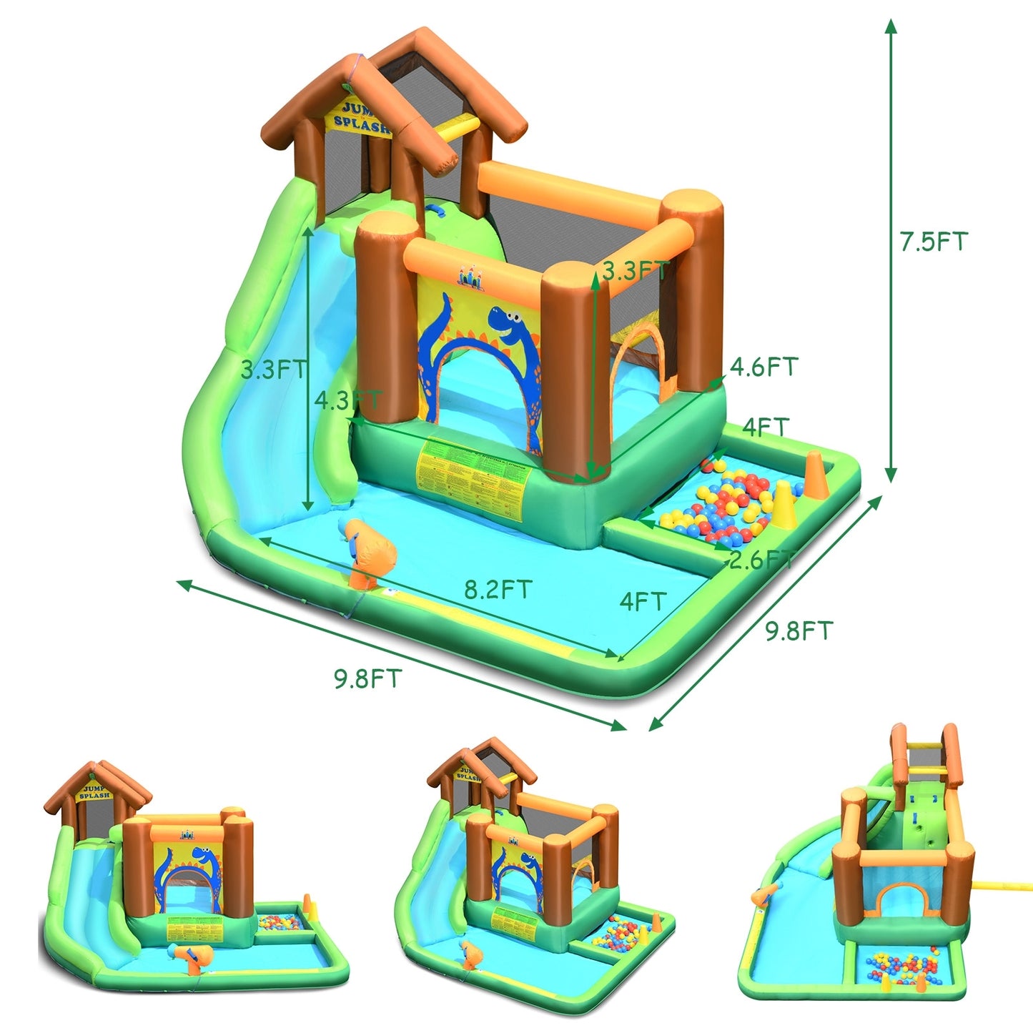 Inflatable Waterslide Bounce House Climbing Wall Ball Pit with Blower Kids Crystal