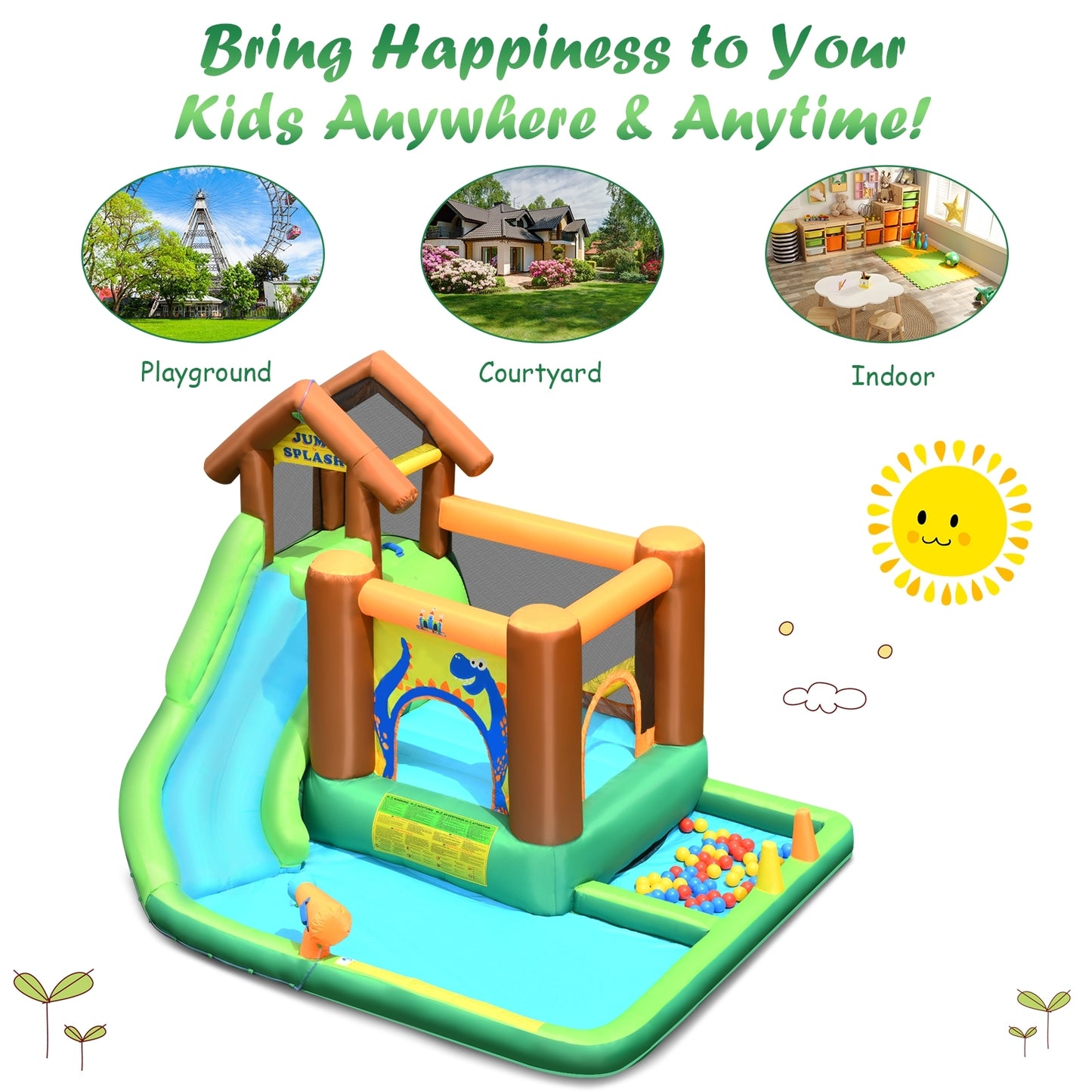 Inflatable Waterslide Bounce House Climbing Wall Ball Pit with Blower Kids Crystal