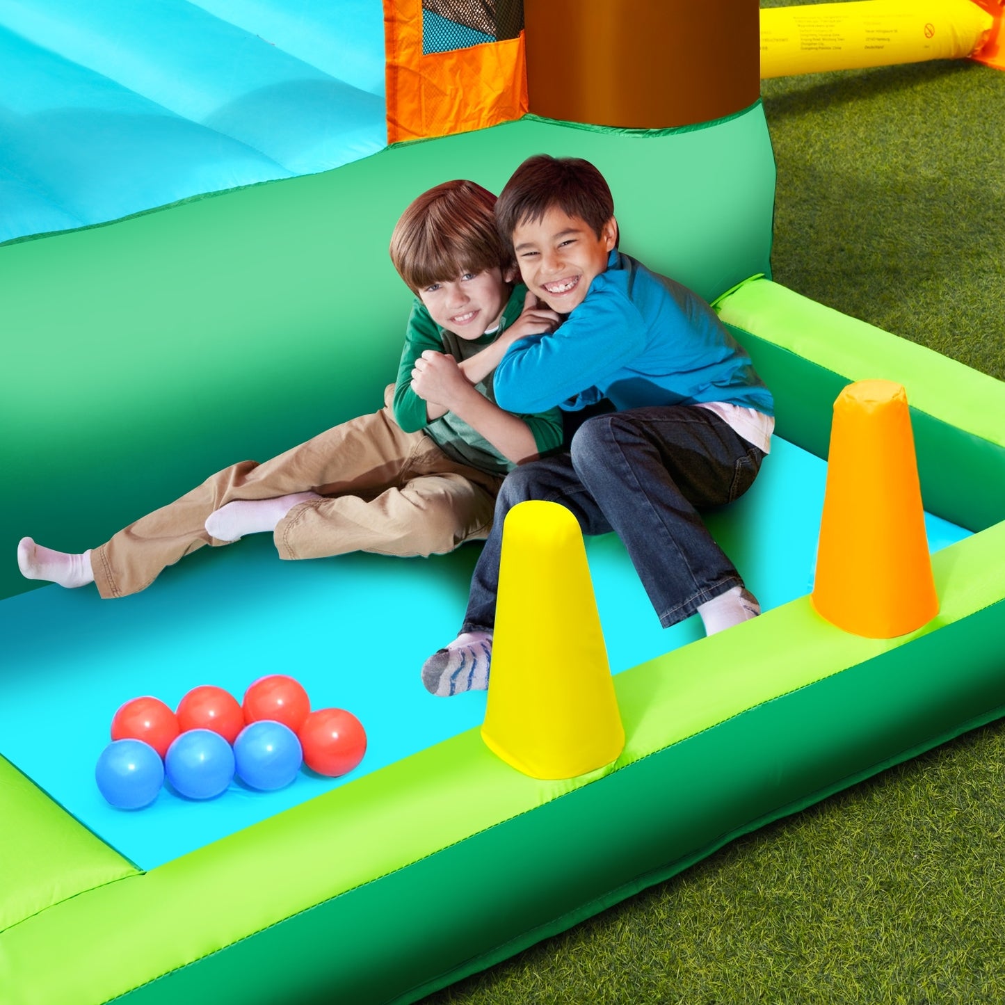 Inflatable Waterslide Bounce House Climbing Wall Ball Pit with Blower Kids Crystal