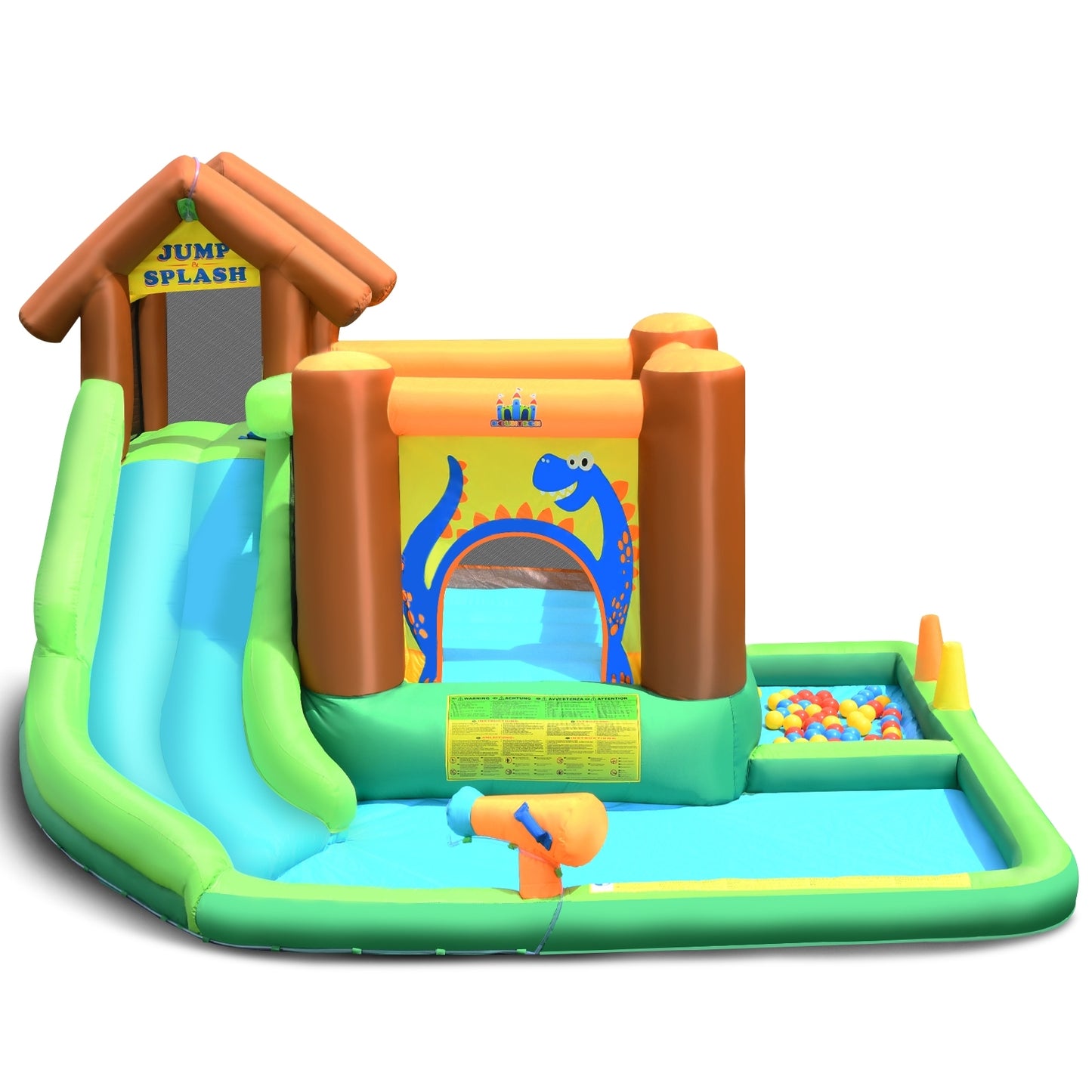 Inflatable Waterslide Bounce House Climbing Wall Ball Pit with Blower Kids Crystal