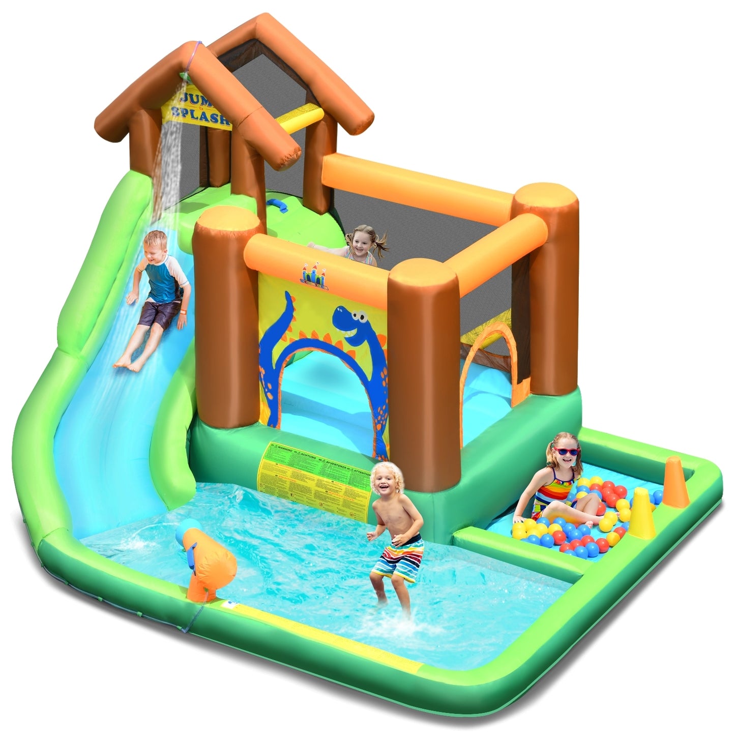 Inflatable Waterslide Bounce House Climbing Wall Ball Pit with Blower Kids Crystal