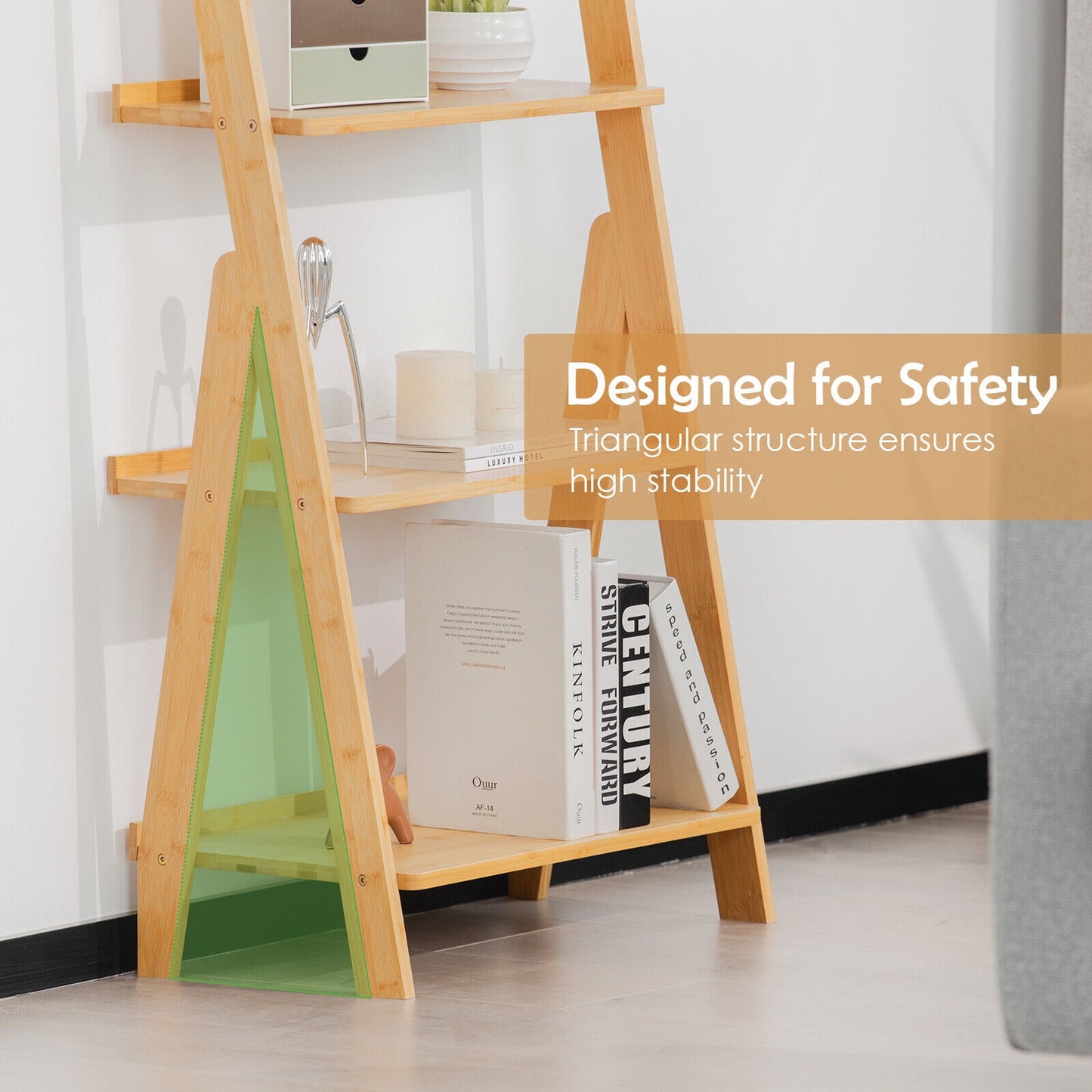 5-Tier Bamboo Ladder Shelf for Home Use-Natural Kids Crystal