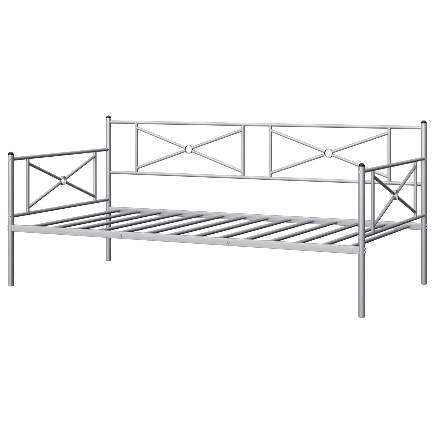 Metal Daybed Twin Bed Frame Stable Steel Slats Sofa Bed-Silver Kids Crystal