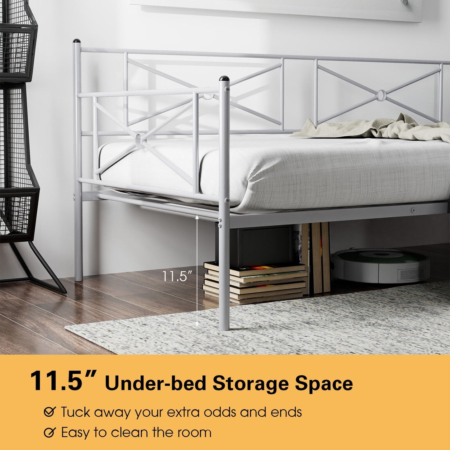 Metal Daybed Twin Bed Frame Stable Steel Slats Sofa Bed-Silver Kids Crystal