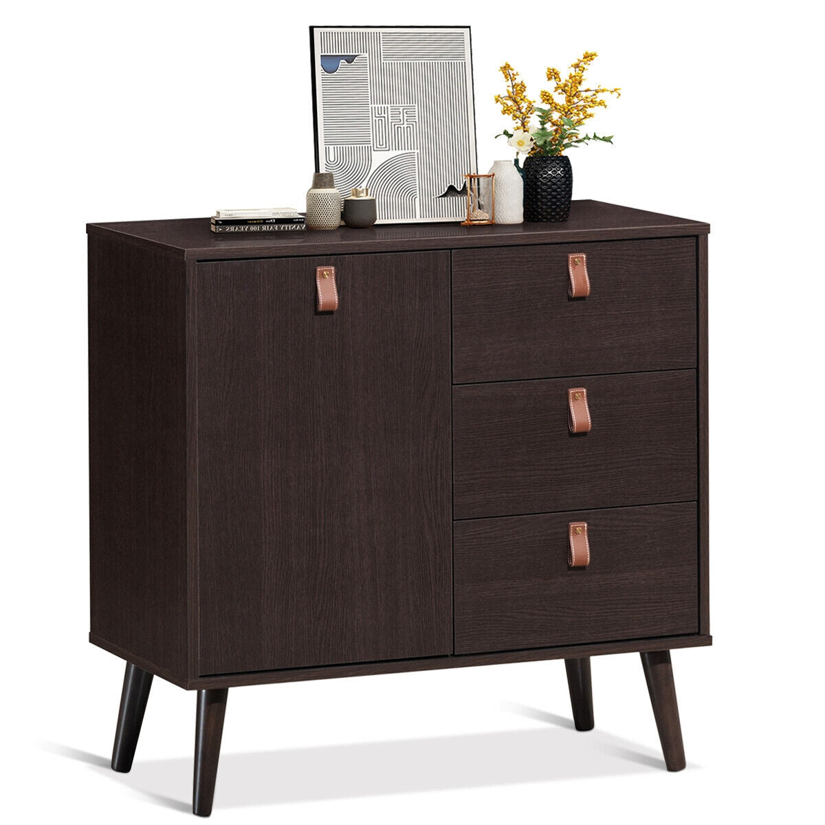 3-drawer Sideboard Storage Display Cabinet-Brown Kids Crystal