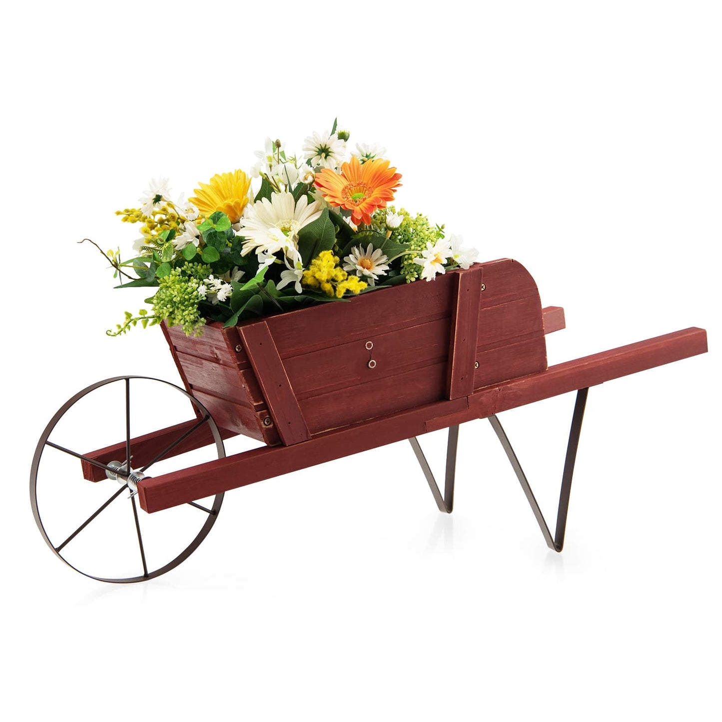 Wooden Wagon Planter with 9 Magnetic Accessories for Garden Yard-Red Kids Crystal