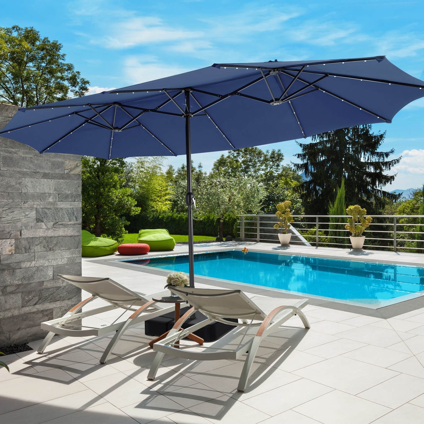15 Feet Double-Sided Patio Umbrella with 48 LED Lights-Navy Kids Crystal