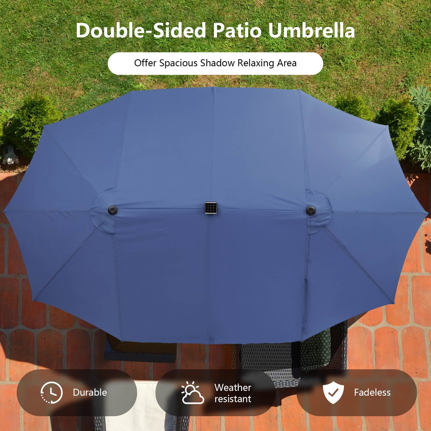 15 Feet Double-Sided Patio Umbrella with 48 LED Lights-Navy Kids Crystal