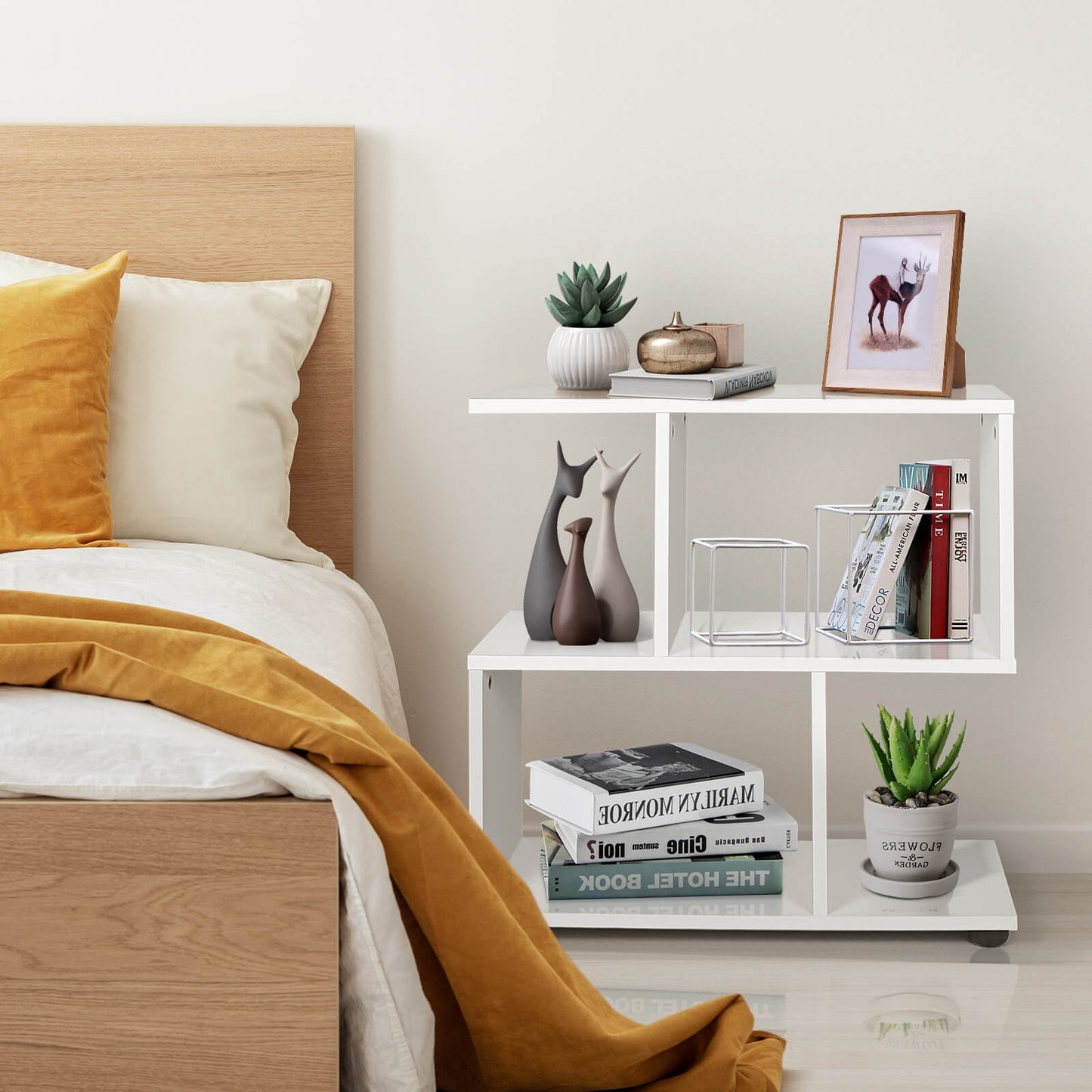 24 Inch 3-Tier Geometric Bookshelf with Thick Foot Pads-White Kids Crystal