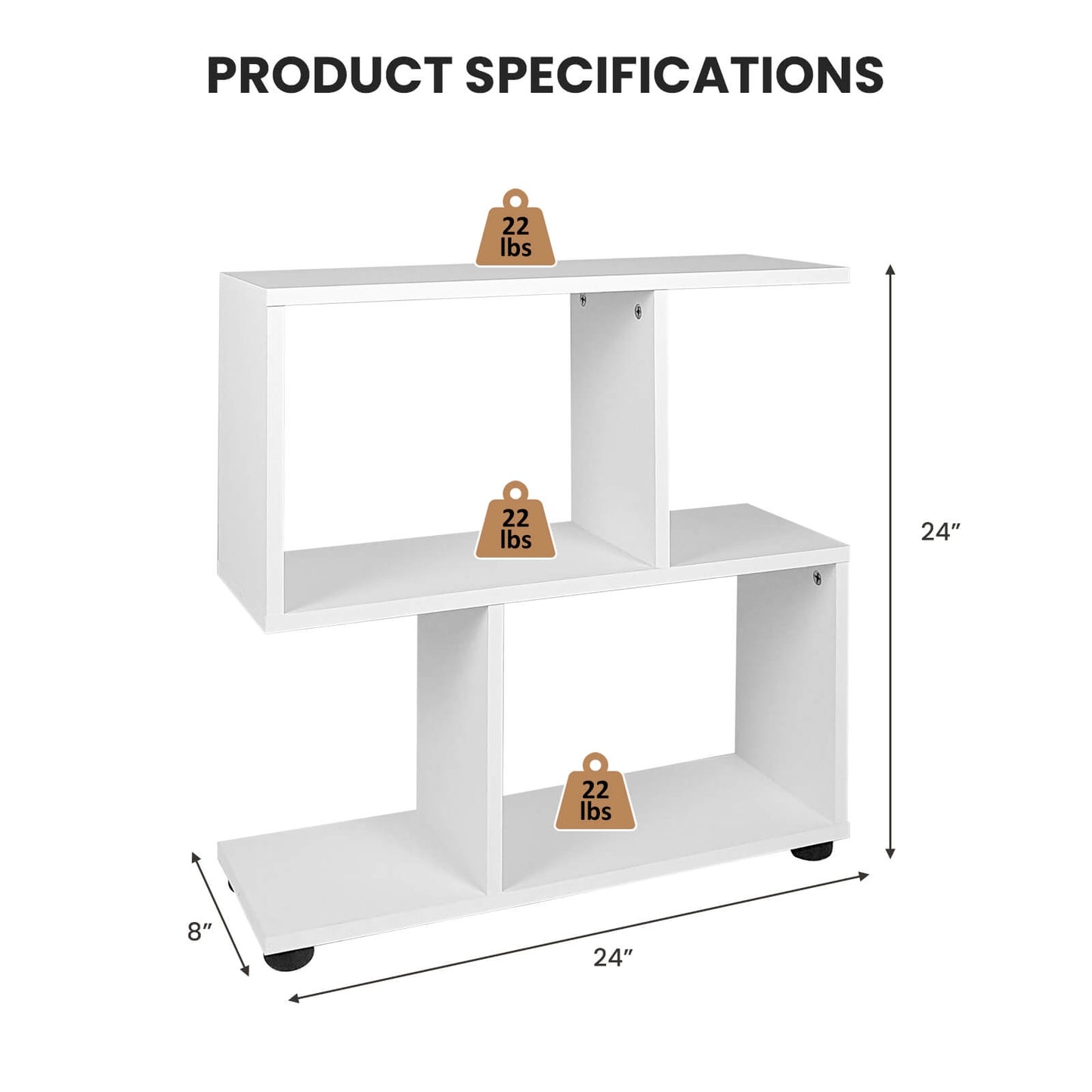 24 Inch 3-Tier Geometric Bookshelf with Thick Foot Pads-White Kids Crystal