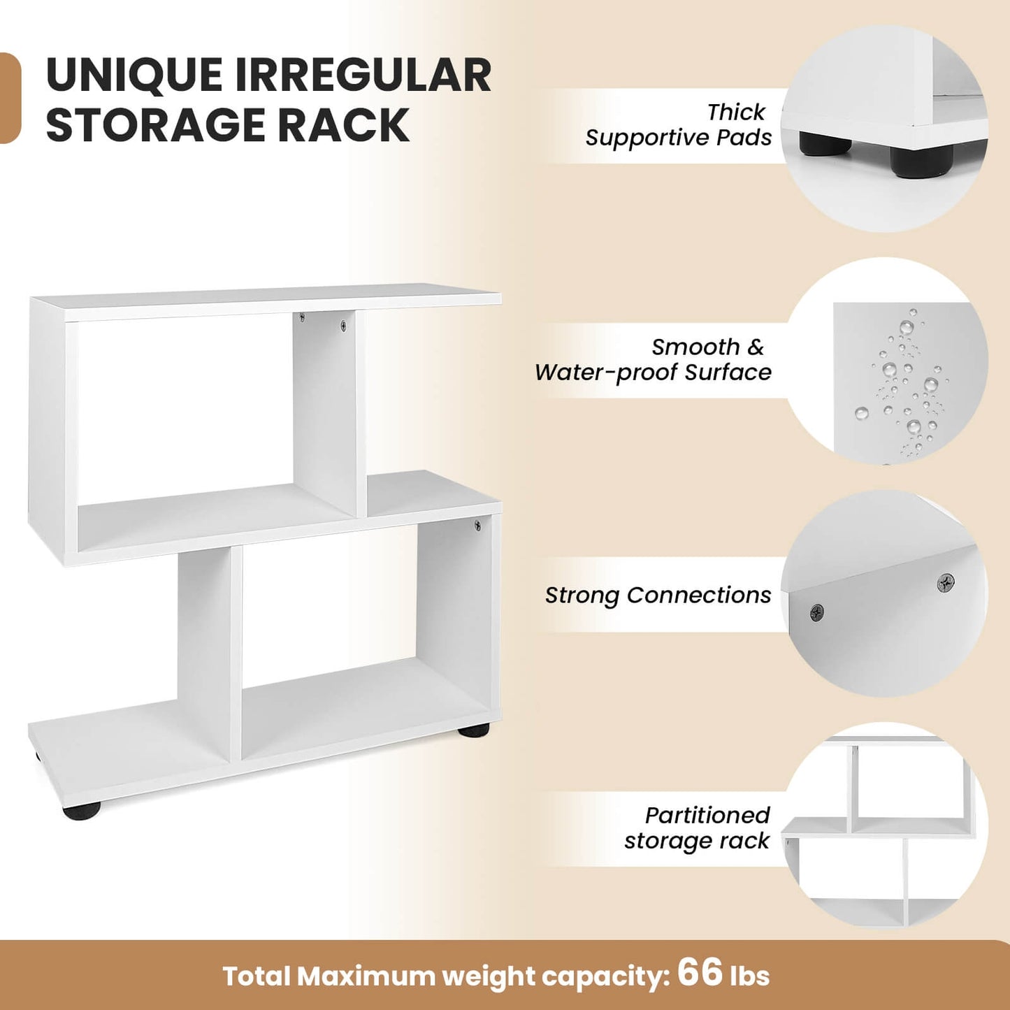 24 Inch 3-Tier Geometric Bookshelf with Thick Foot Pads-White Kids Crystal