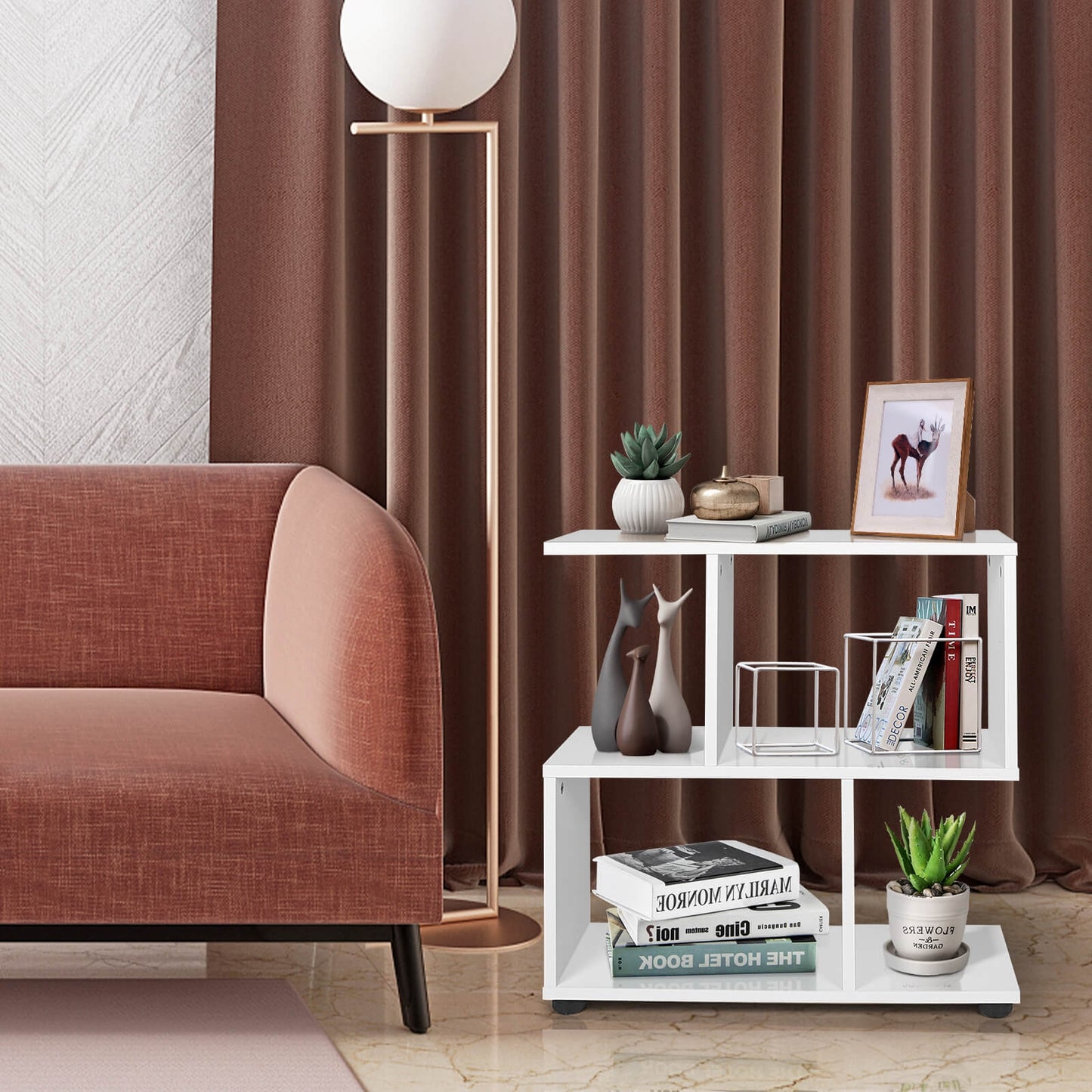 24 Inch 3-Tier Geometric Bookshelf with Thick Foot Pads-White Kids Crystal