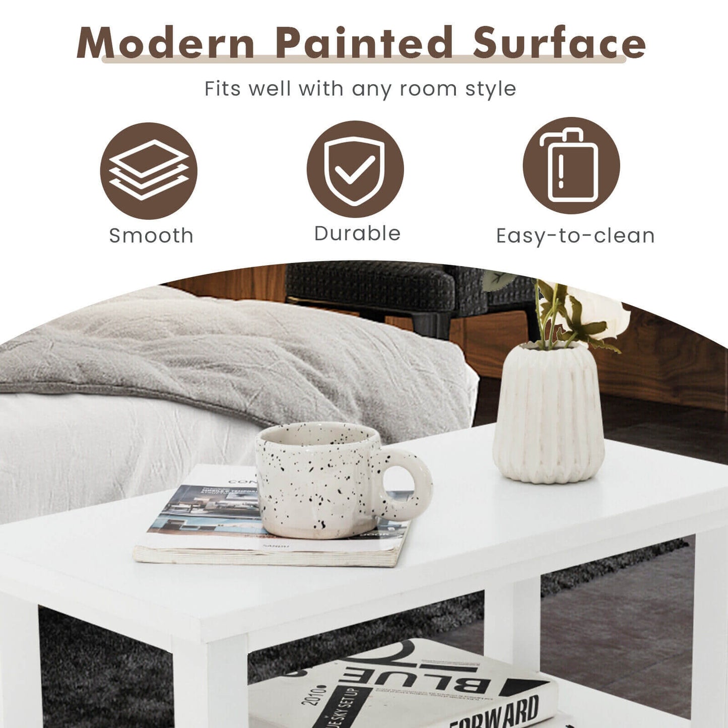 End Table Wooden with 2 Drawers and Shelf Bedside Table-White Kids Crystal