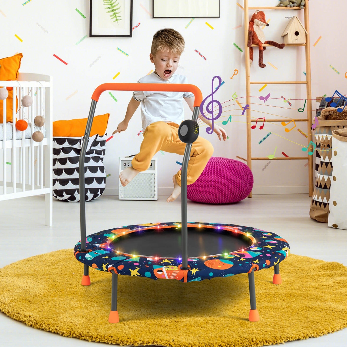 36 Inch Mini Trampoline with Colorful LED Lights and Bluetooth Speaker-Multicolor Kids Crystal