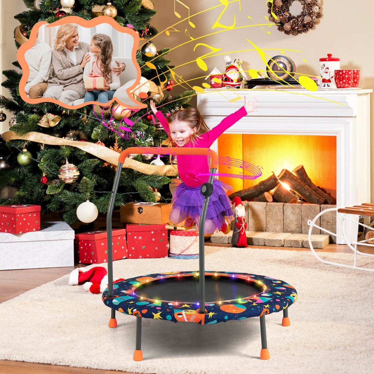 36 Inch Mini Trampoline with Colorful LED Lights and Bluetooth Speaker-Multicolor Kids Crystal