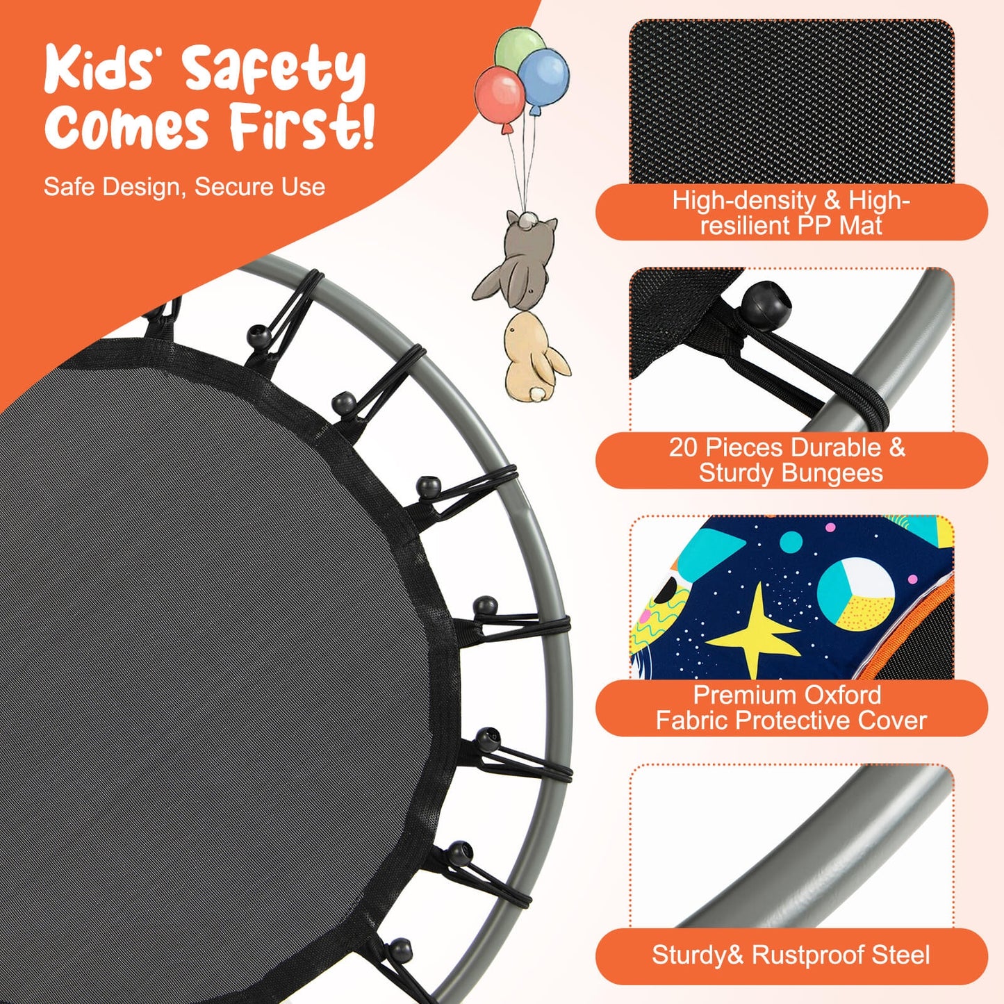 36 Inch Mini Trampoline with Colorful LED Lights and Bluetooth Speaker-Multicolor Kids Crystal