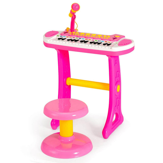 31-Key Kids Piano Keyboard Toy with Microphone and Multiple Sounds for Age 3+-Pink Kids Crystal