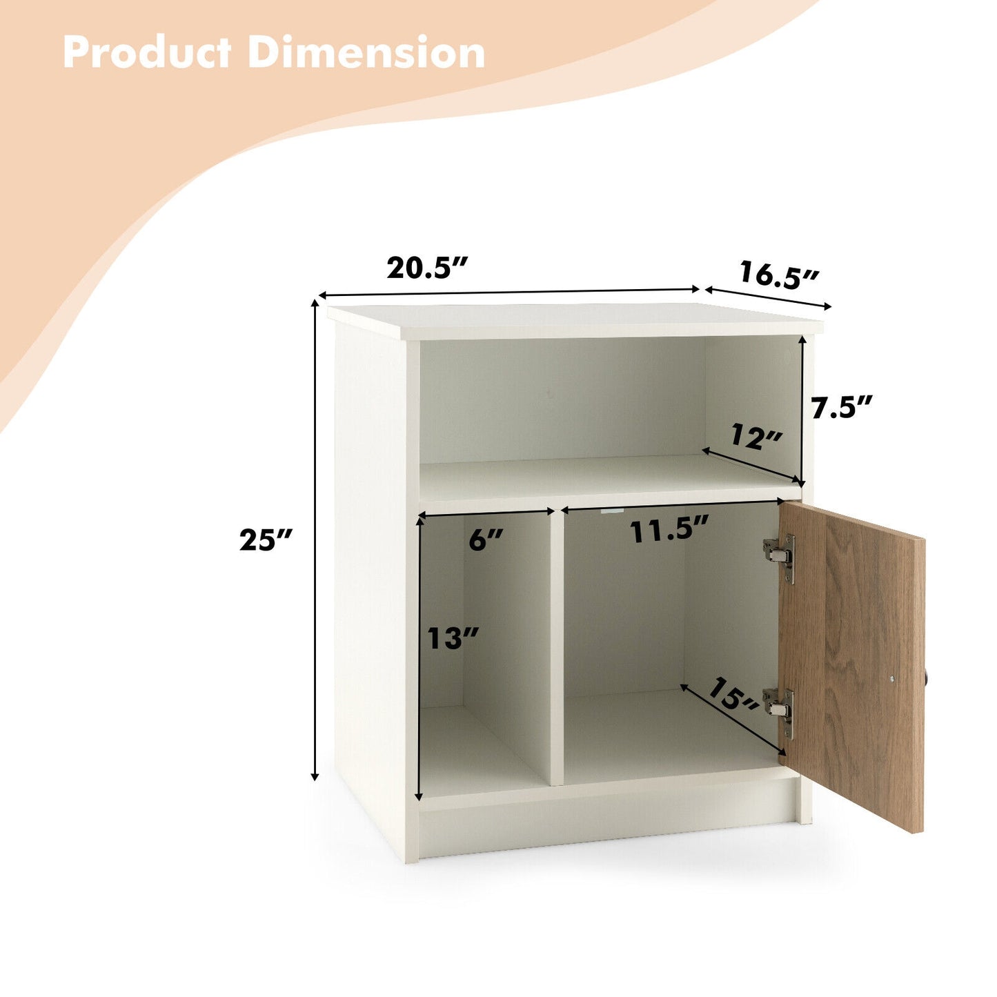 2 Pieces 25 Inch Tall Nightstands with Door and 2 Open Shelves-White Kids Crystal