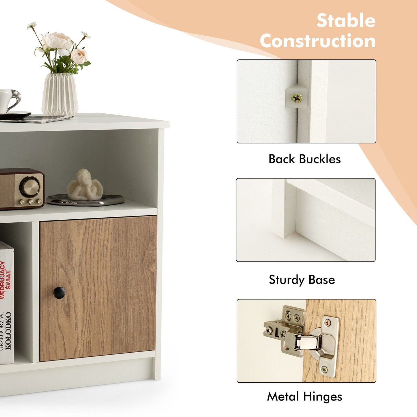 2 Pieces 25 Inch Tall Nightstands with Door and 2 Open Shelves-White Kids Crystal