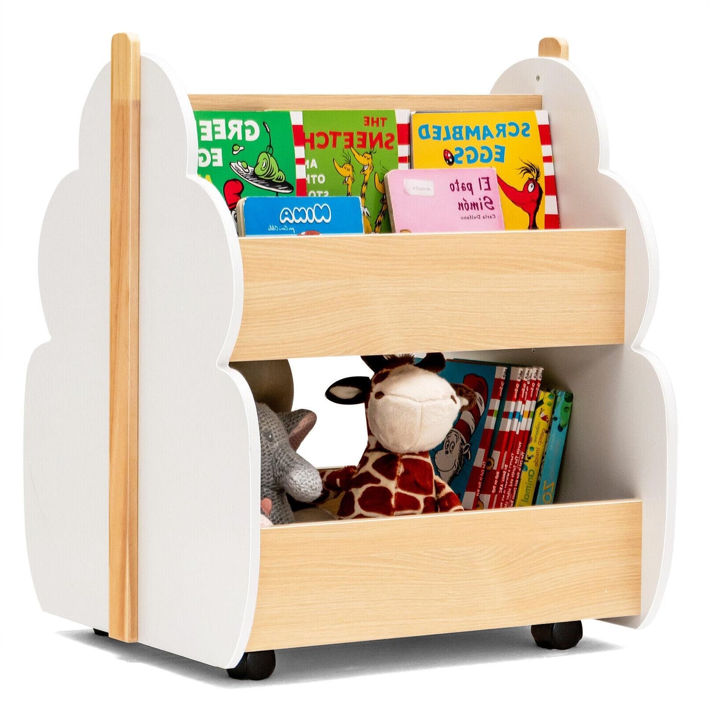 Kids Wooden Bookshelf with Universal Wheels Kids Crystal