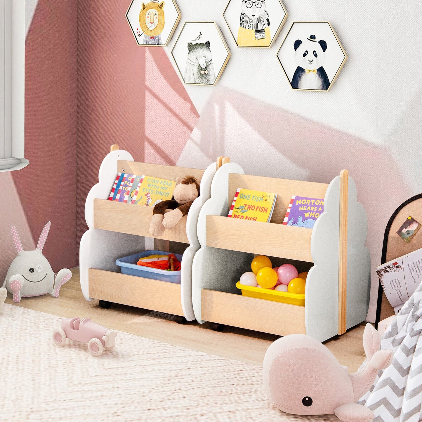Kids Wooden Bookshelf with Universal Wheels Kids Crystal