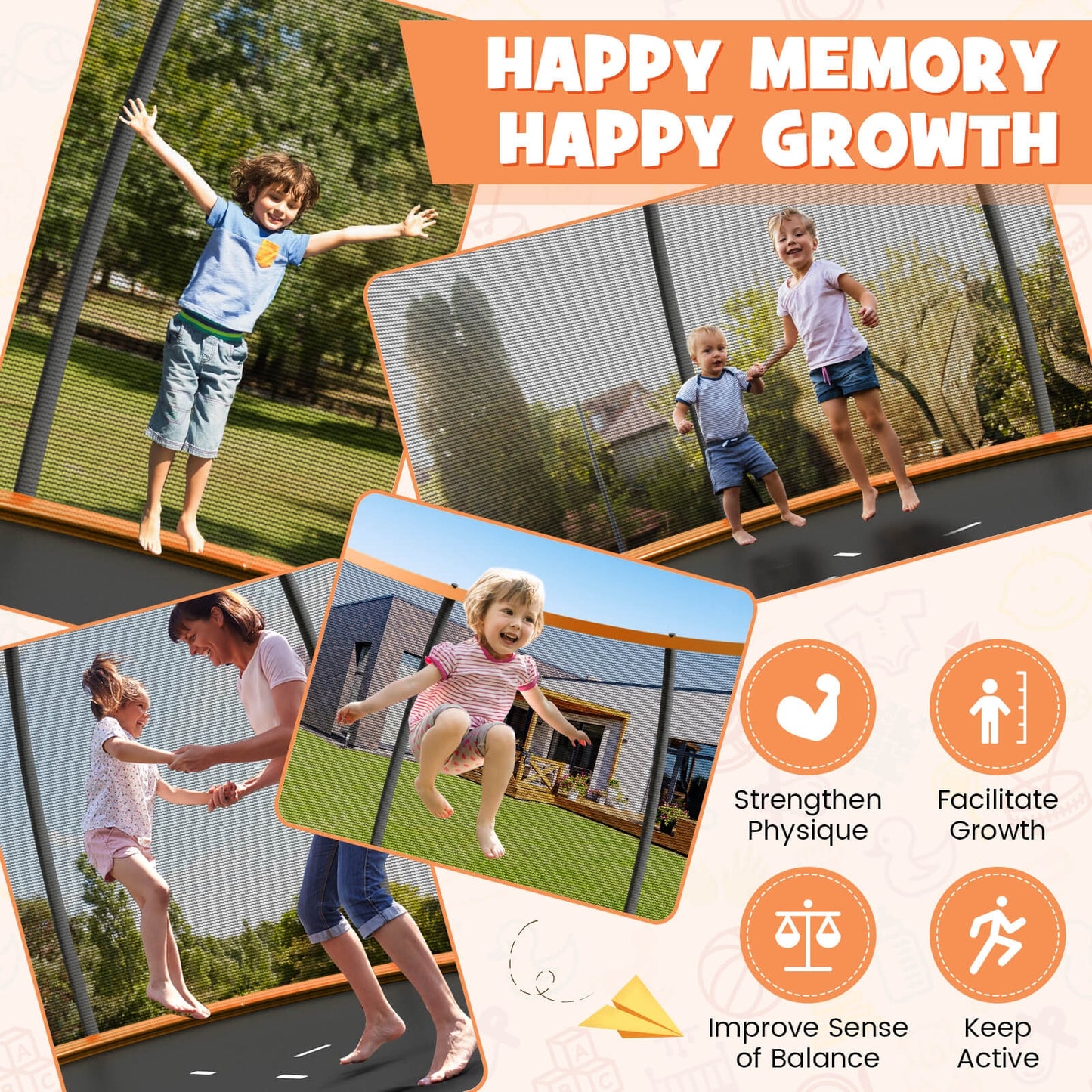 12FT ASTM Approved Recreational Trampoline with Ladder-Orange Kids Crystal