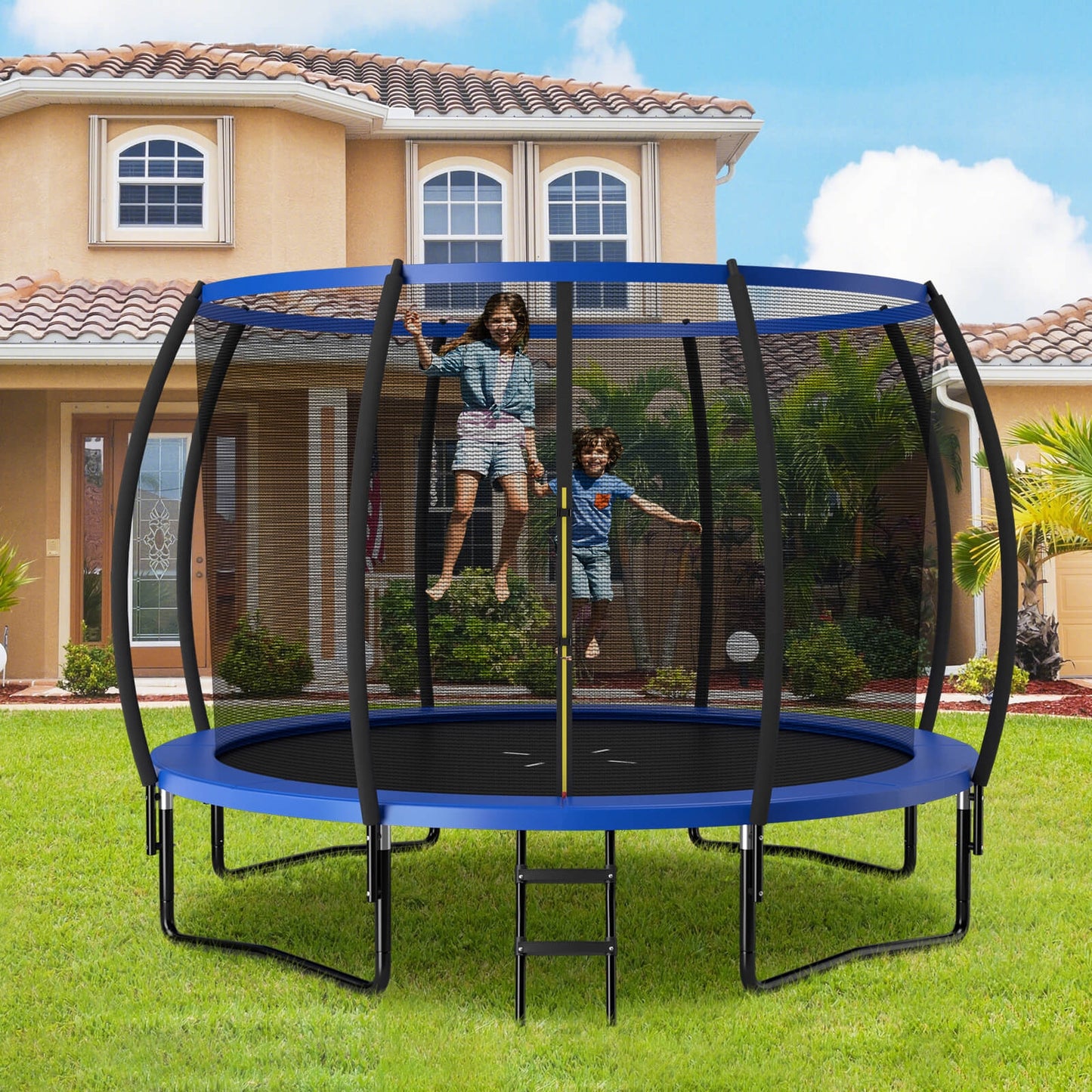 12FT ASTM Approved Recreational Trampoline with Ladder-Blue Kids Crystal