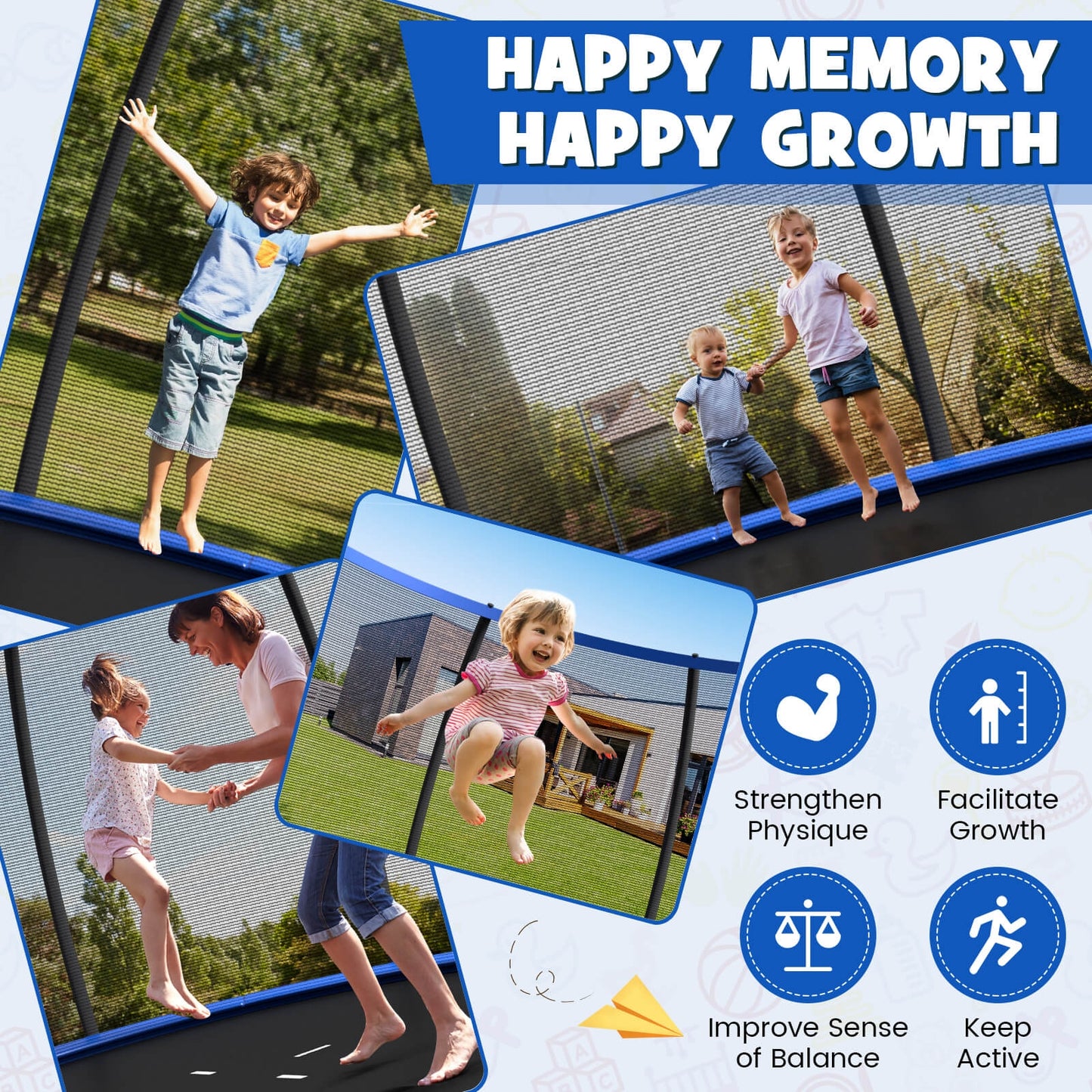 12FT ASTM Approved Recreational Trampoline with Ladder-Blue Kids Crystal