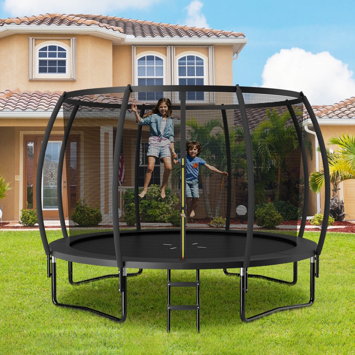 12FT ASTM Approved Recreational Trampoline with Ladder-Black Kids Crystal