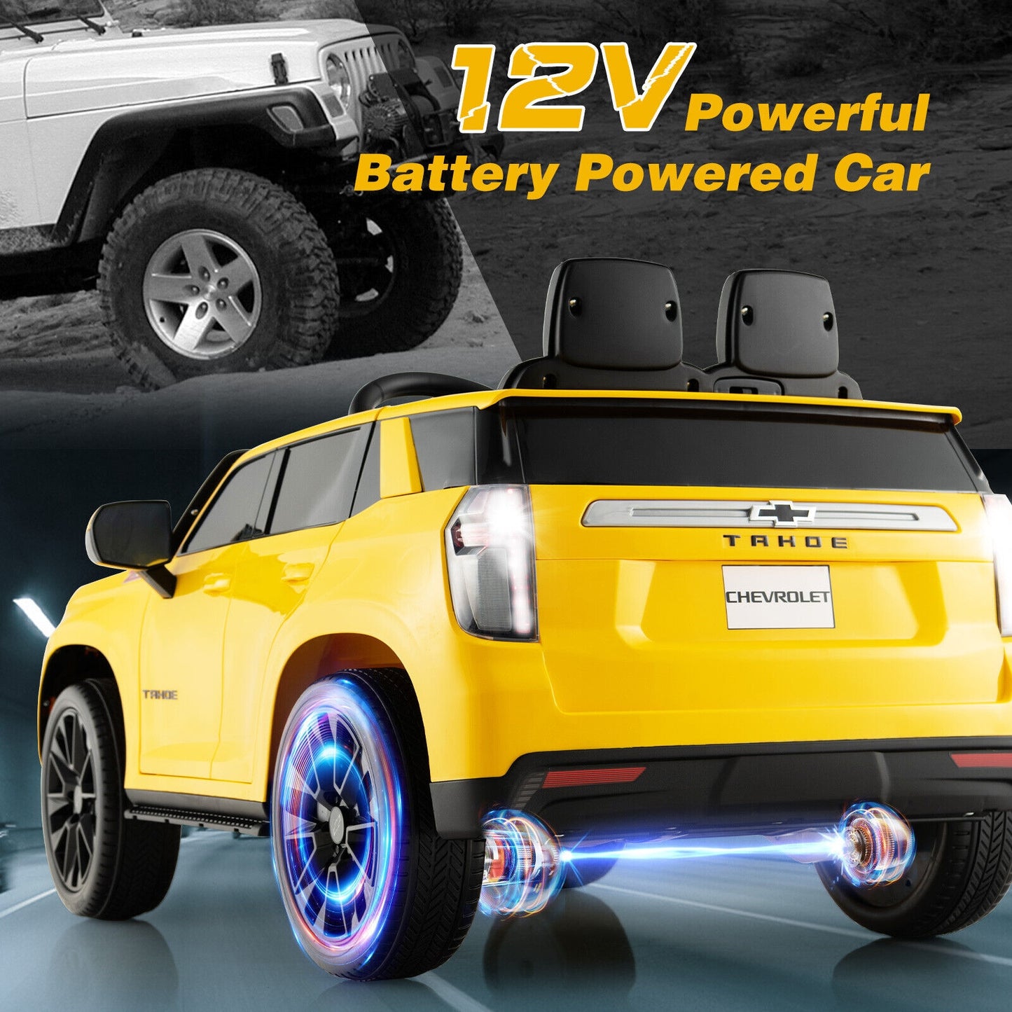 12V Kids Ride on Car with 2.4G Remote Control-Yellow Kids Crystal