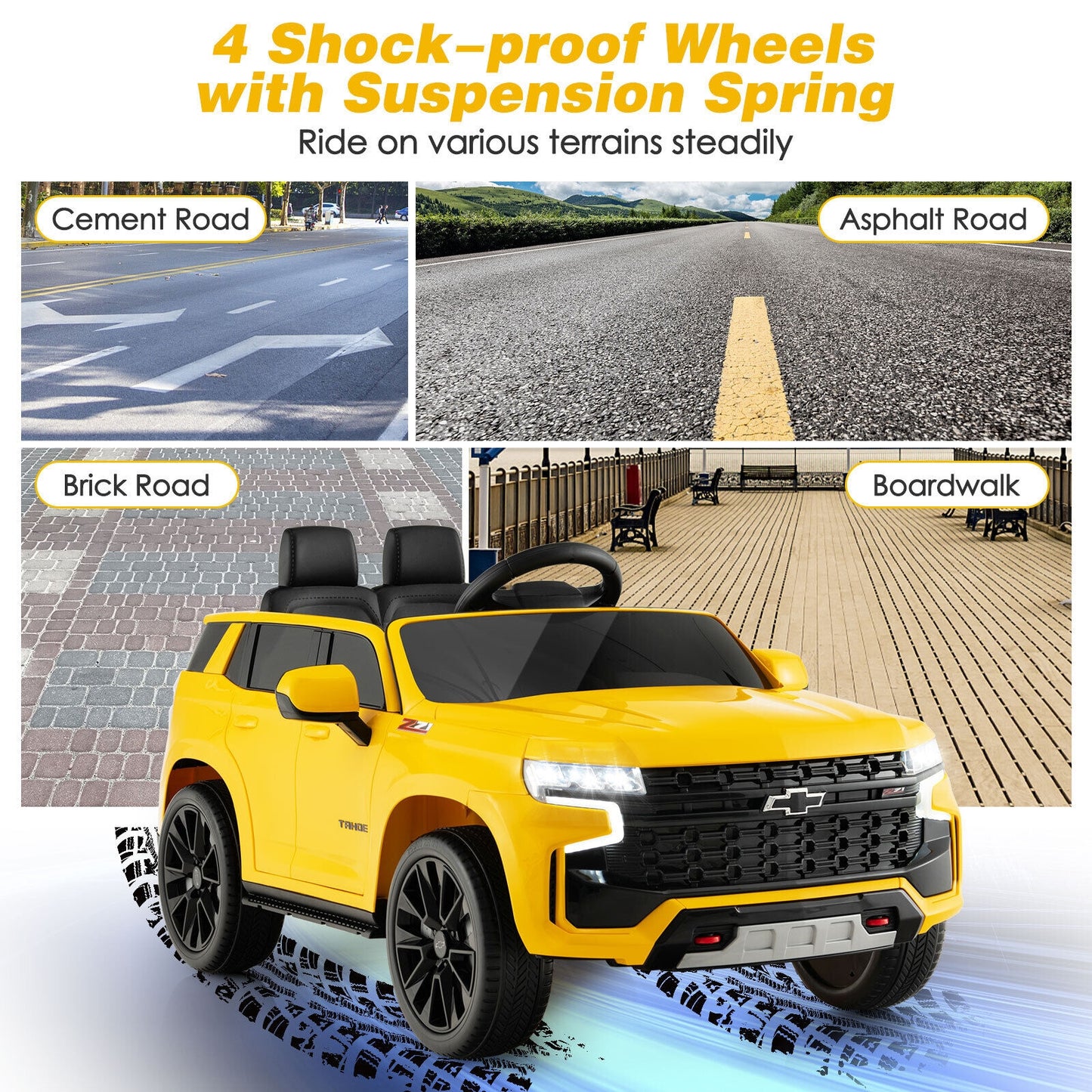 12V Kids Ride on Car with 2.4G Remote Control-Yellow Kids Crystal