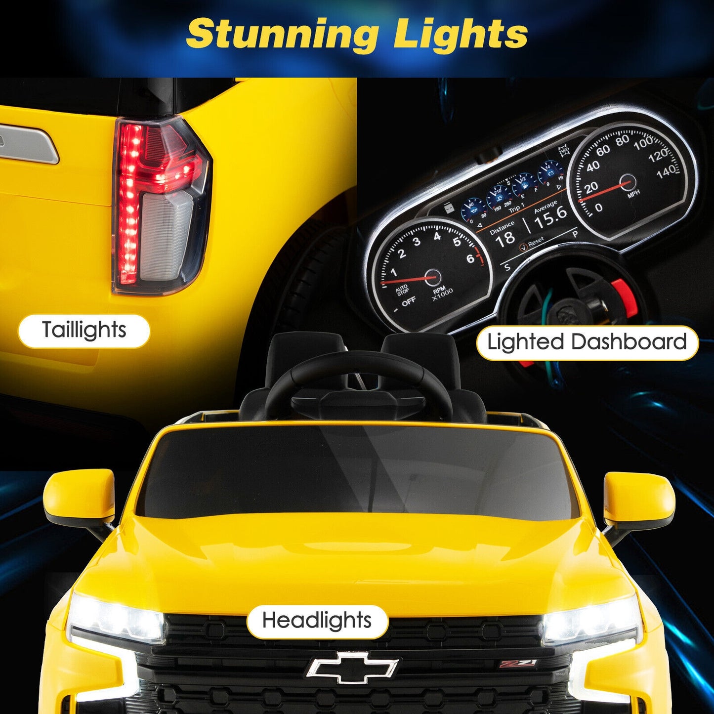 12V Kids Ride on Car with 2.4G Remote Control-Yellow Kids Crystal