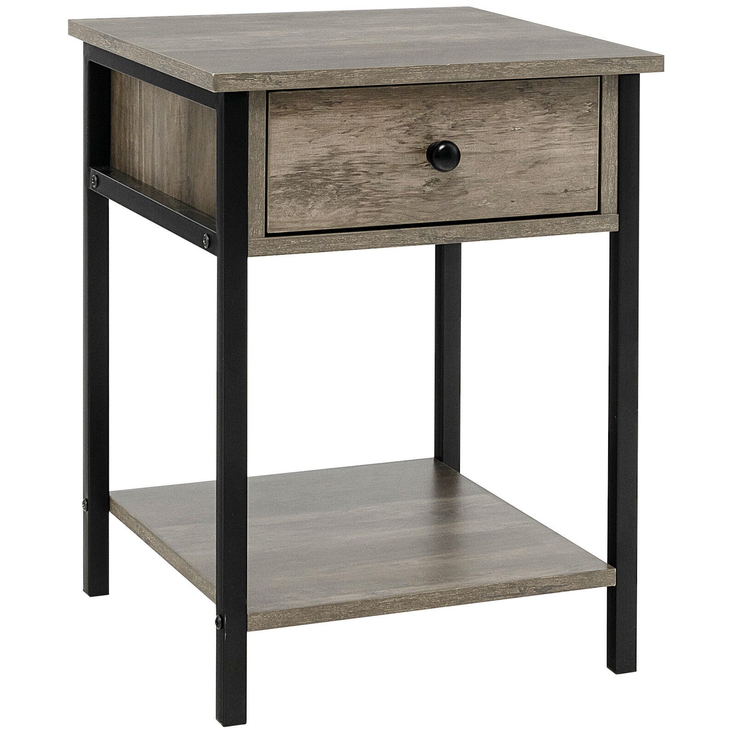 Industrial End Side Table Nightstand with Drawer Shelf-Natural Kids Crystal