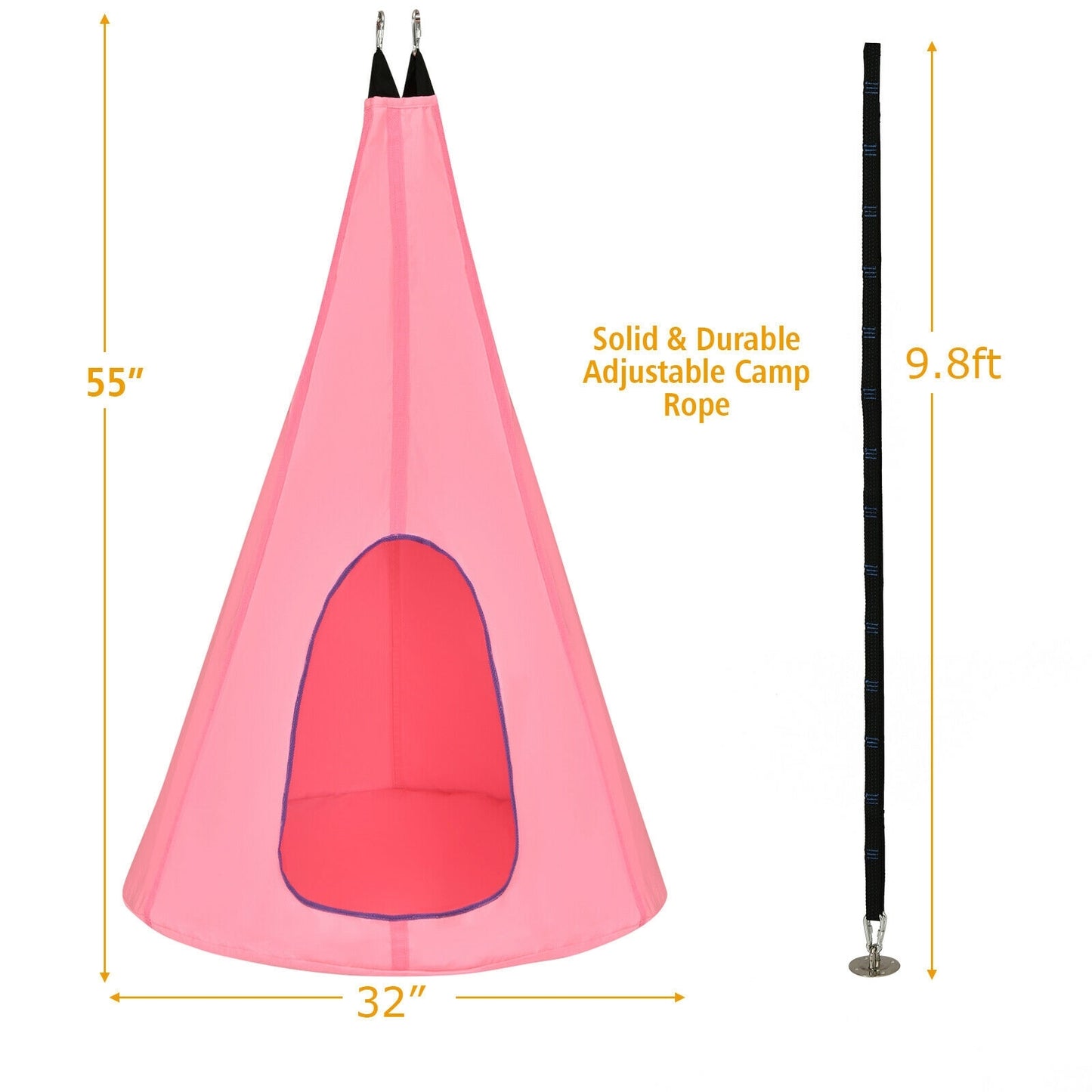 32 Inch Kids Nest Swing Chair Hanging Hammock Seat for Indoor and Outdoor-Pink Kids Crystal