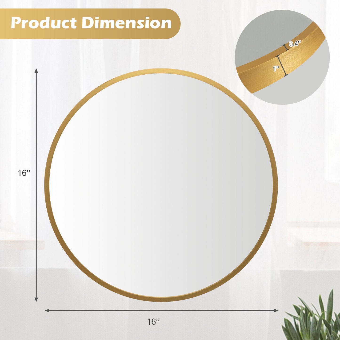 16-inch Round Wall Mirror with Aluminum Alloy Frame-Golden Kids Crystal