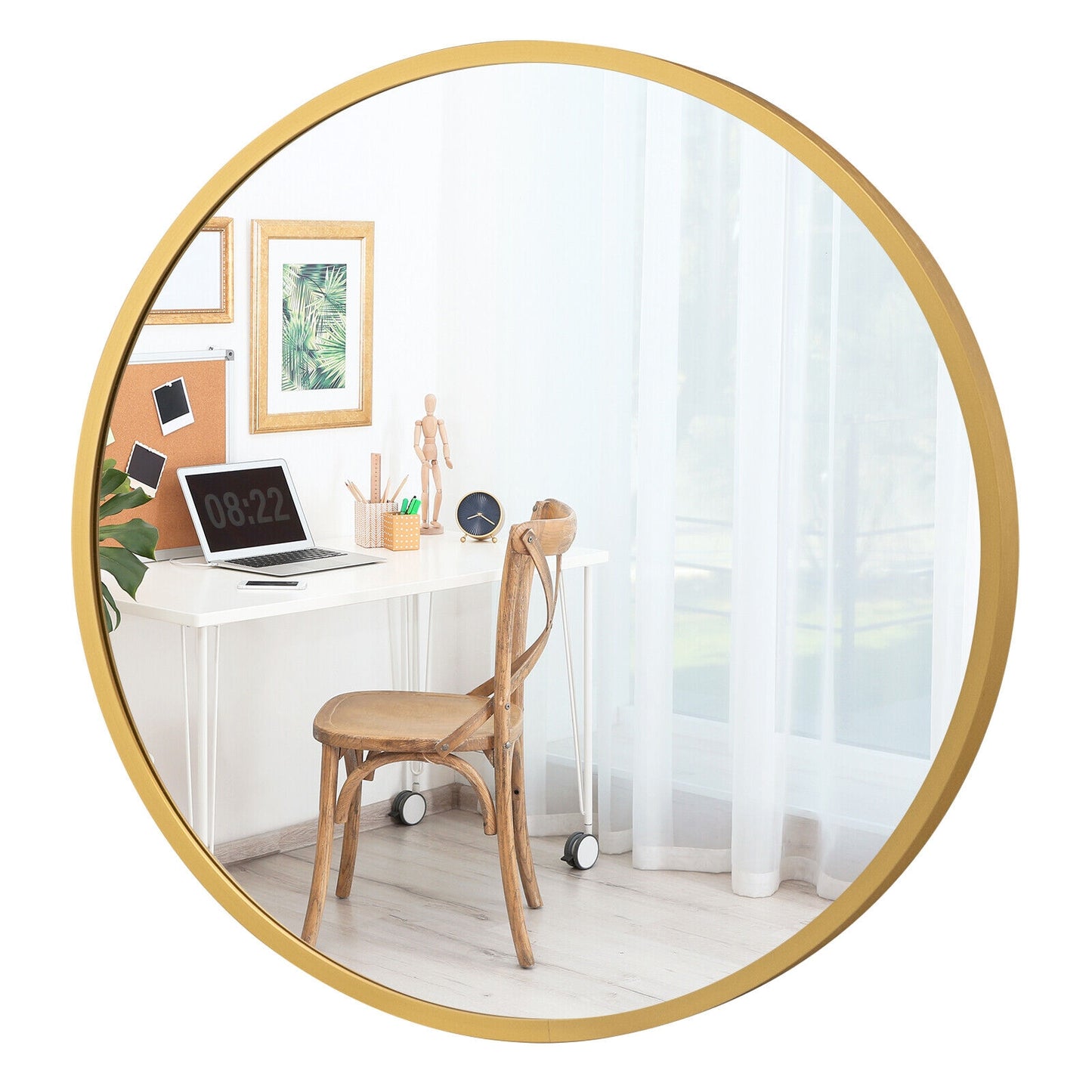16-inch Round Wall Mirror with Aluminum Alloy Frame-Golden Kids Crystal