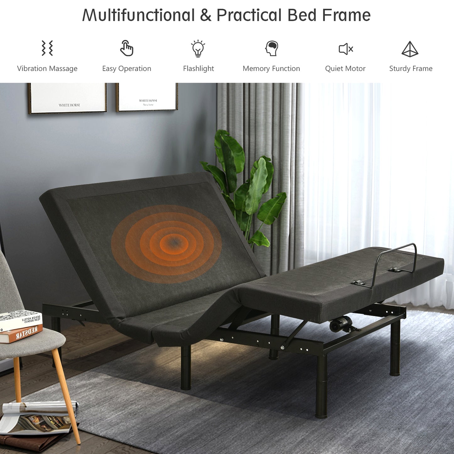Adjustable Electric Bed Frame with Massage Remote Control Kids Crystal