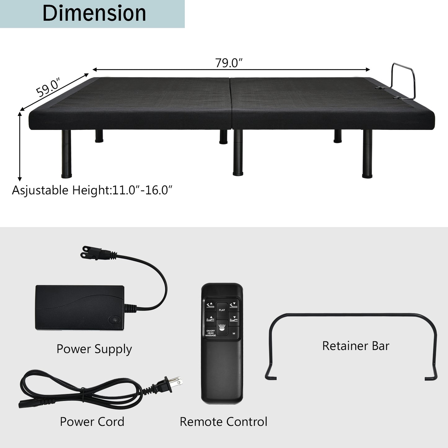 Adjustable Electric Bed Frame with Massage Remote Control Kids Crystal
