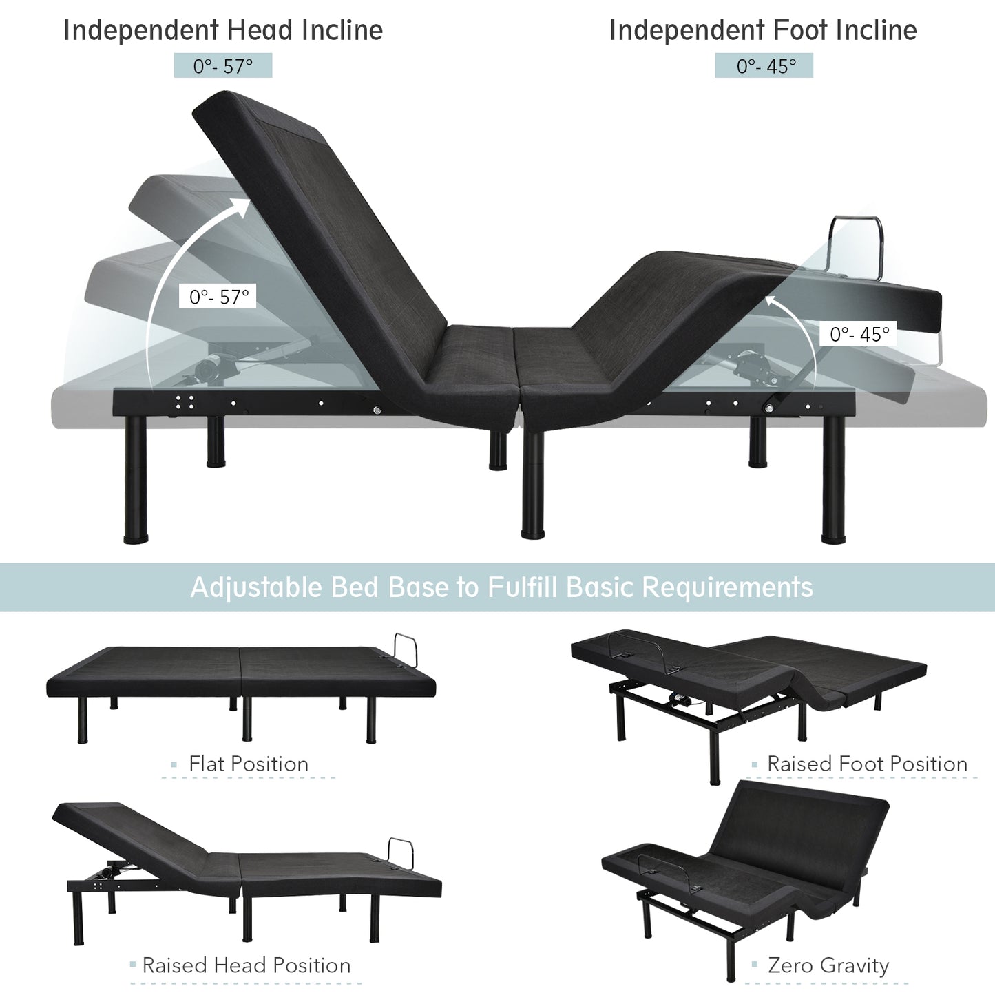Adjustable Electric Bed Frame with Massage Remote Control Kids Crystal
